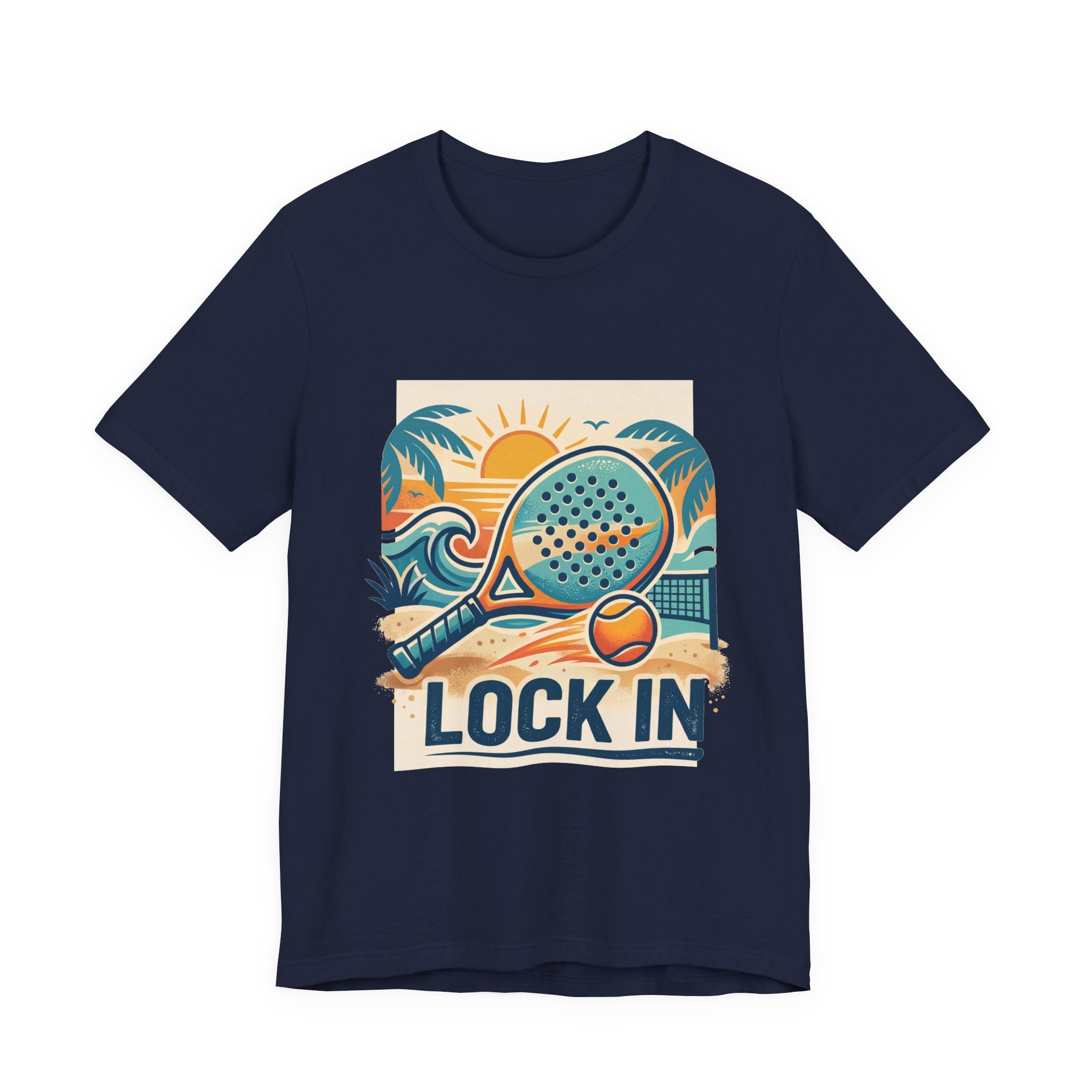 Beach Paddle Tennis T-Shirt | Retro Teal Orange Paddle | Lock In | Unisex Tee Gift