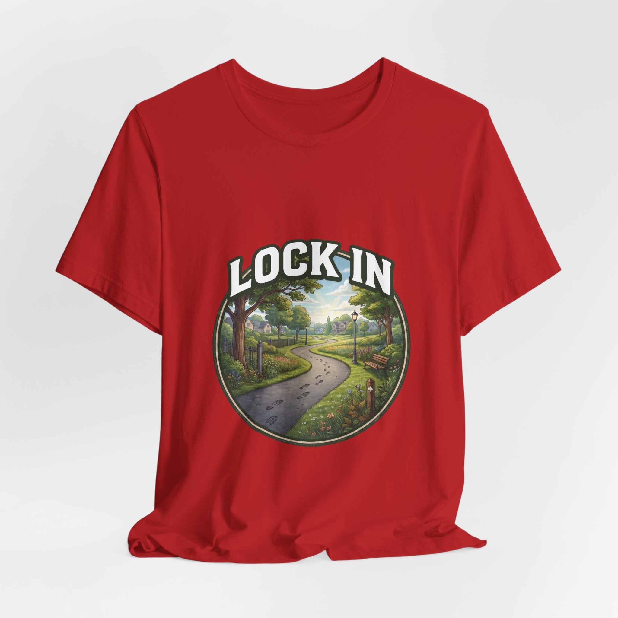 Lock In Life | Neighborhood Park Walking Tee | Nature Walk Graphic T-Shirt | Outdoor Lifestyle Shirt | Unisex Bella Canvas Tee