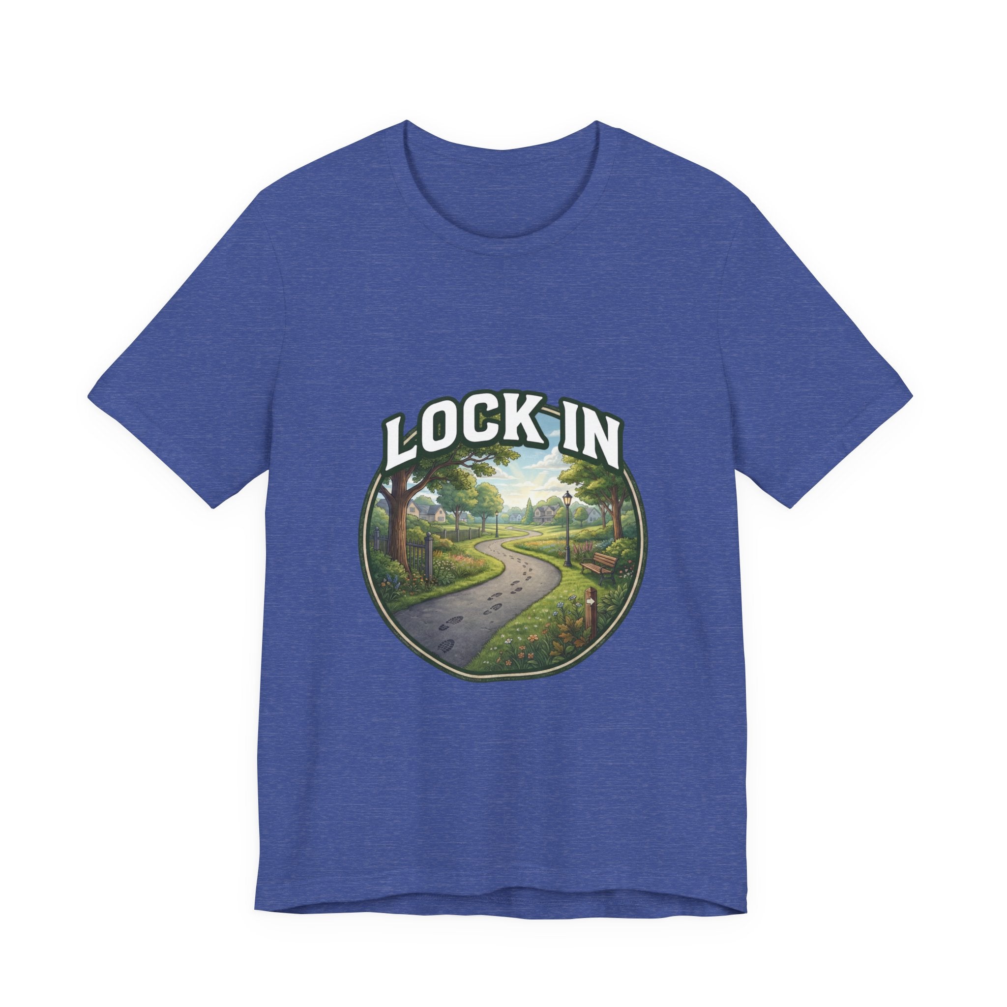 Lock In Life | Neighborhood Park Walking Tee | Nature Walk Graphic T-Shirt | Outdoor Lifestyle Shirt | Unisex Bella Canvas Tee