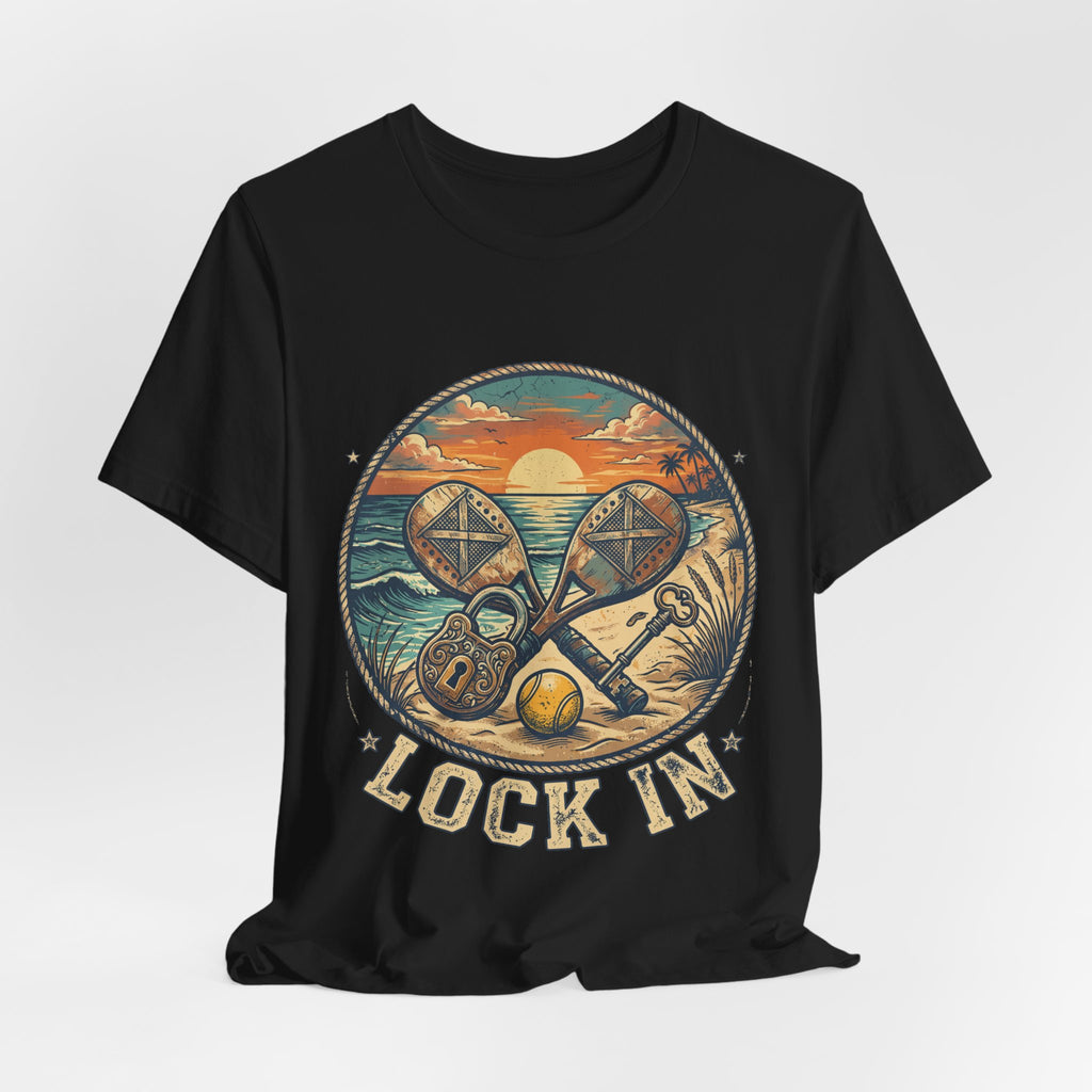 Beach Tennis T-Shirt | Vintage Lock Key Crossed Paddles | Unisex Heavy Cotton Tee