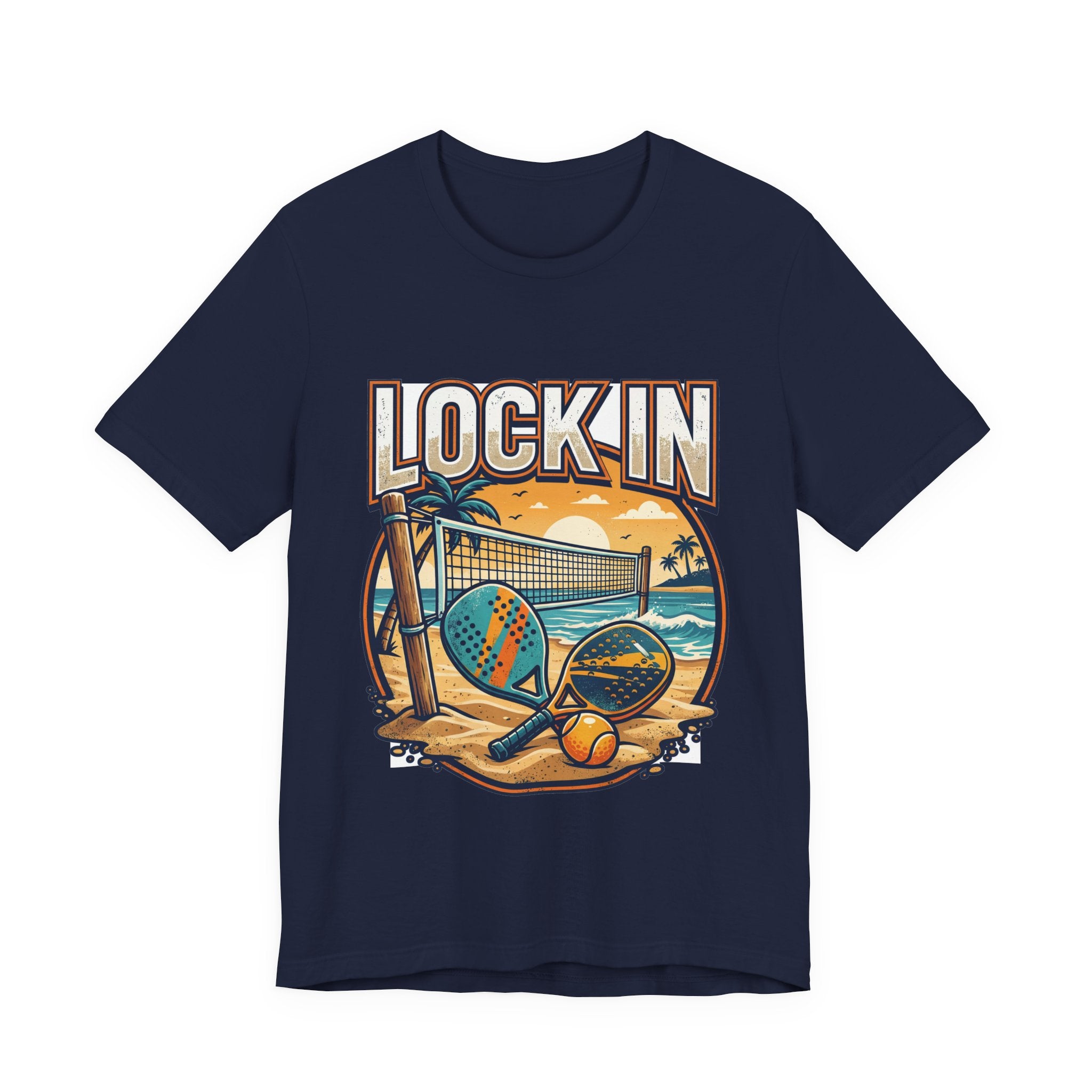 Beach Tennis T-Shirt | Bold Orange Two Paddles Net | Lock In | Unisex Gift