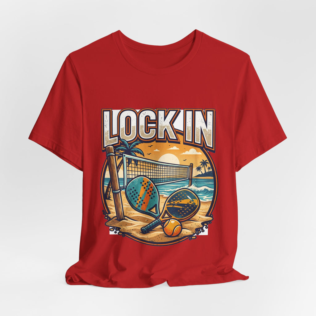 Beach Tennis T-Shirt | Bold Orange Two Paddles Net | Lock In | Unisex Gift