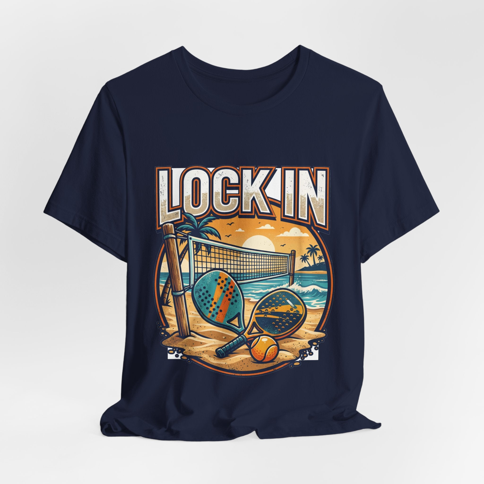 Beach Tennis T-Shirt | Bold Orange Two Paddles Net | Lock In | Unisex Gift