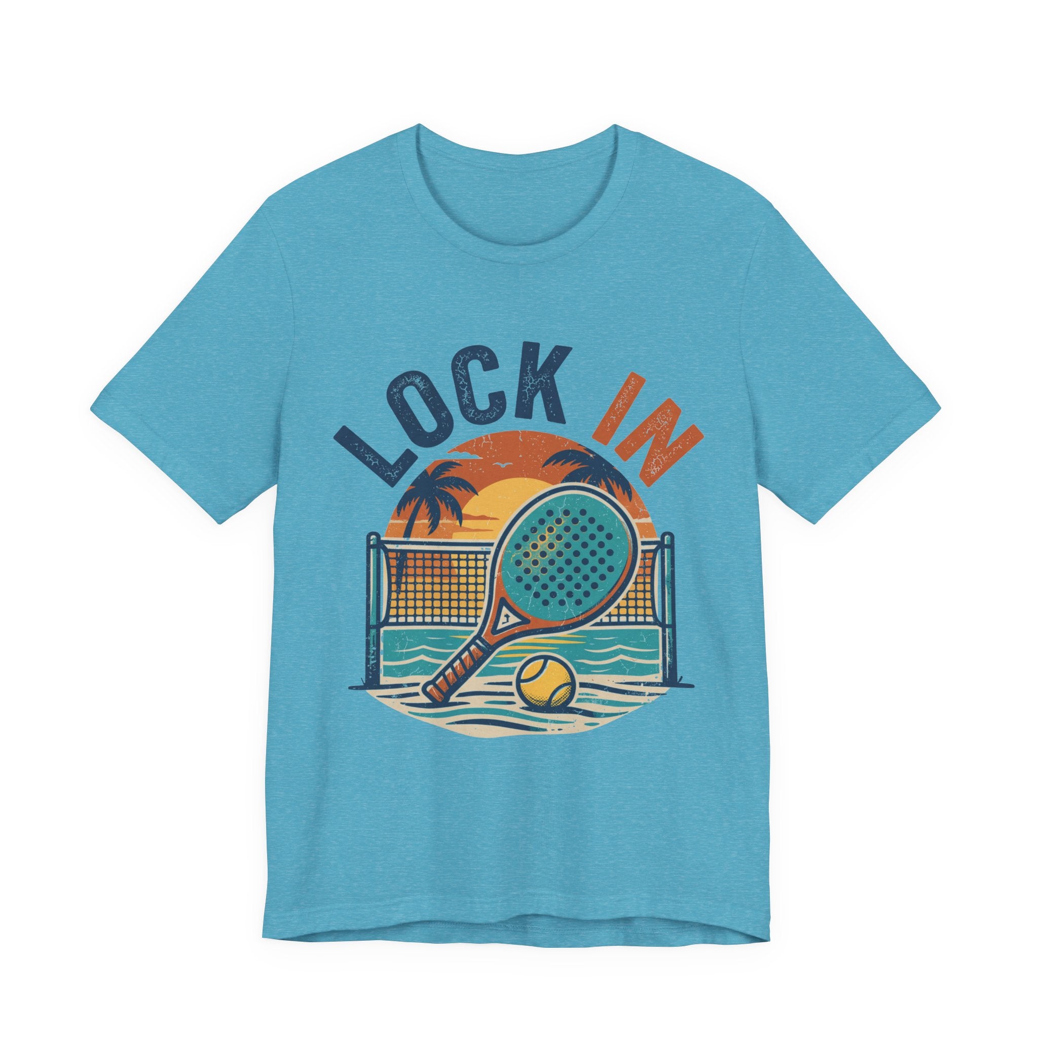 Beach Tennis T-Shirt | Lock In Sunset Vintage Graphic | Unisex Heavy Cotton Tee