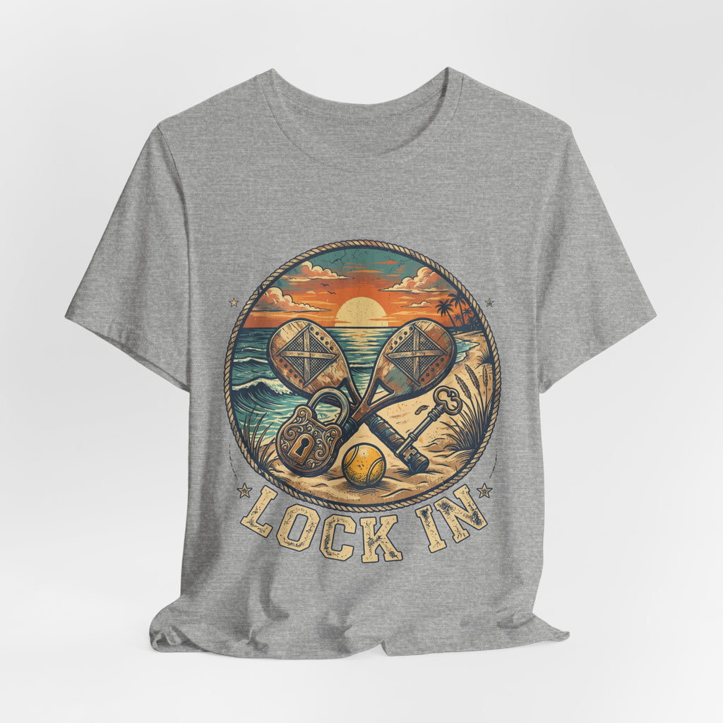 Beach Tennis T-Shirt | Vintage Lock Key Crossed Paddles | Unisex Heavy Cotton Tee