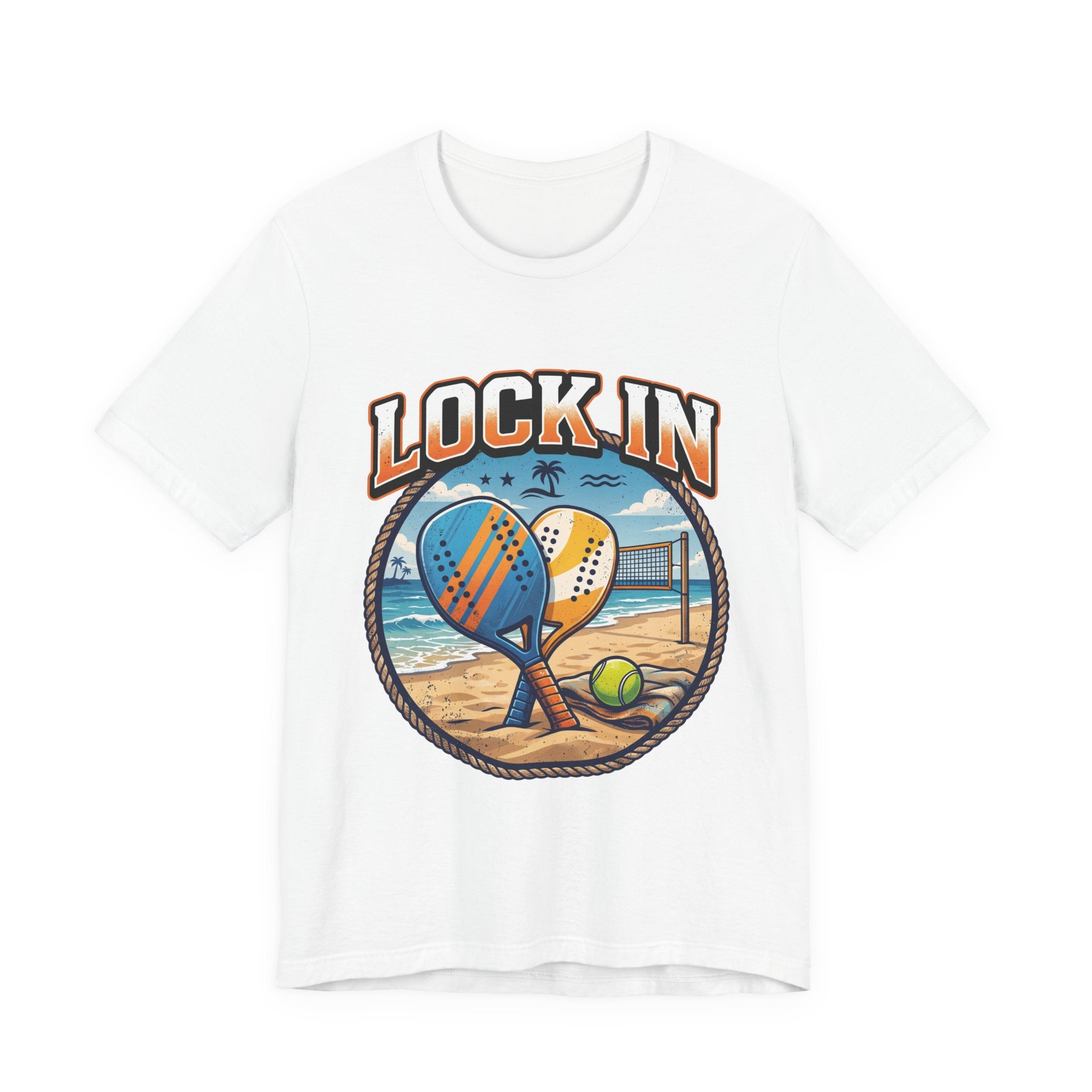 Beach Tennis T-Shirt | Collegiate Two Crossed Paddles | Lock In | Unisex