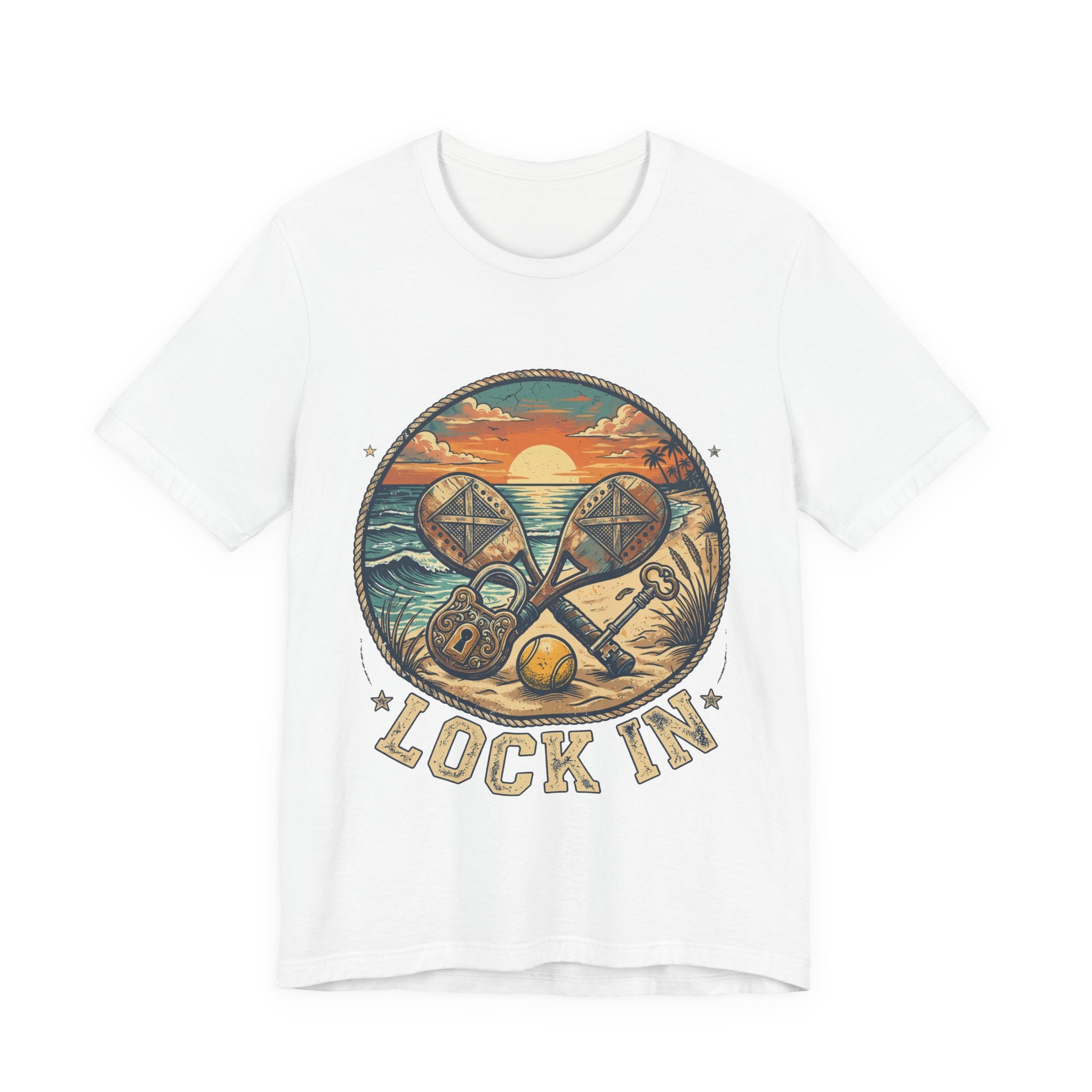 Beach Tennis T-Shirt | Vintage Lock Key Crossed Paddles | Unisex Heavy Cotton Tee