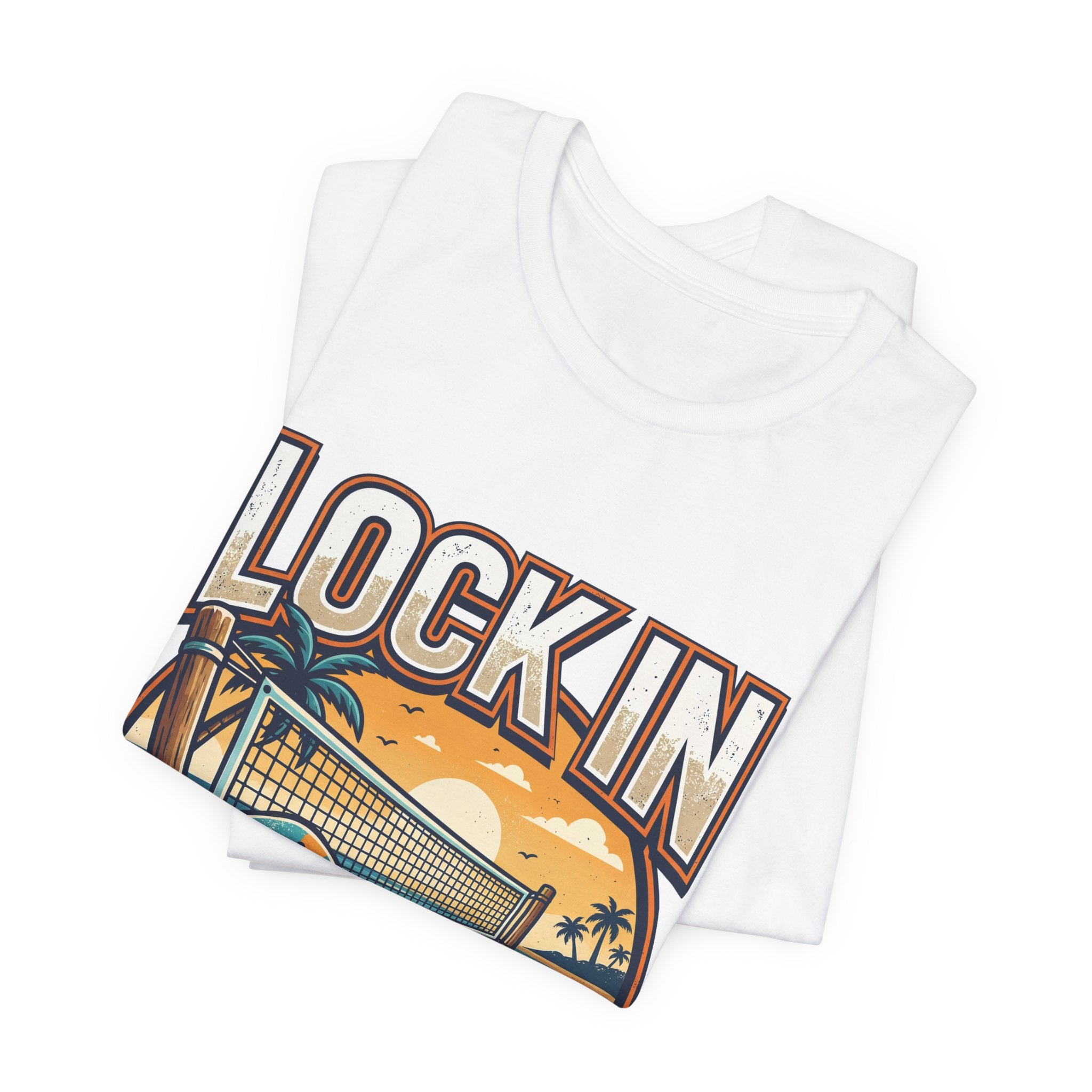 Beach Tennis T-Shirt | Bold Orange Two Paddles Net | Lock In | Unisex Gift