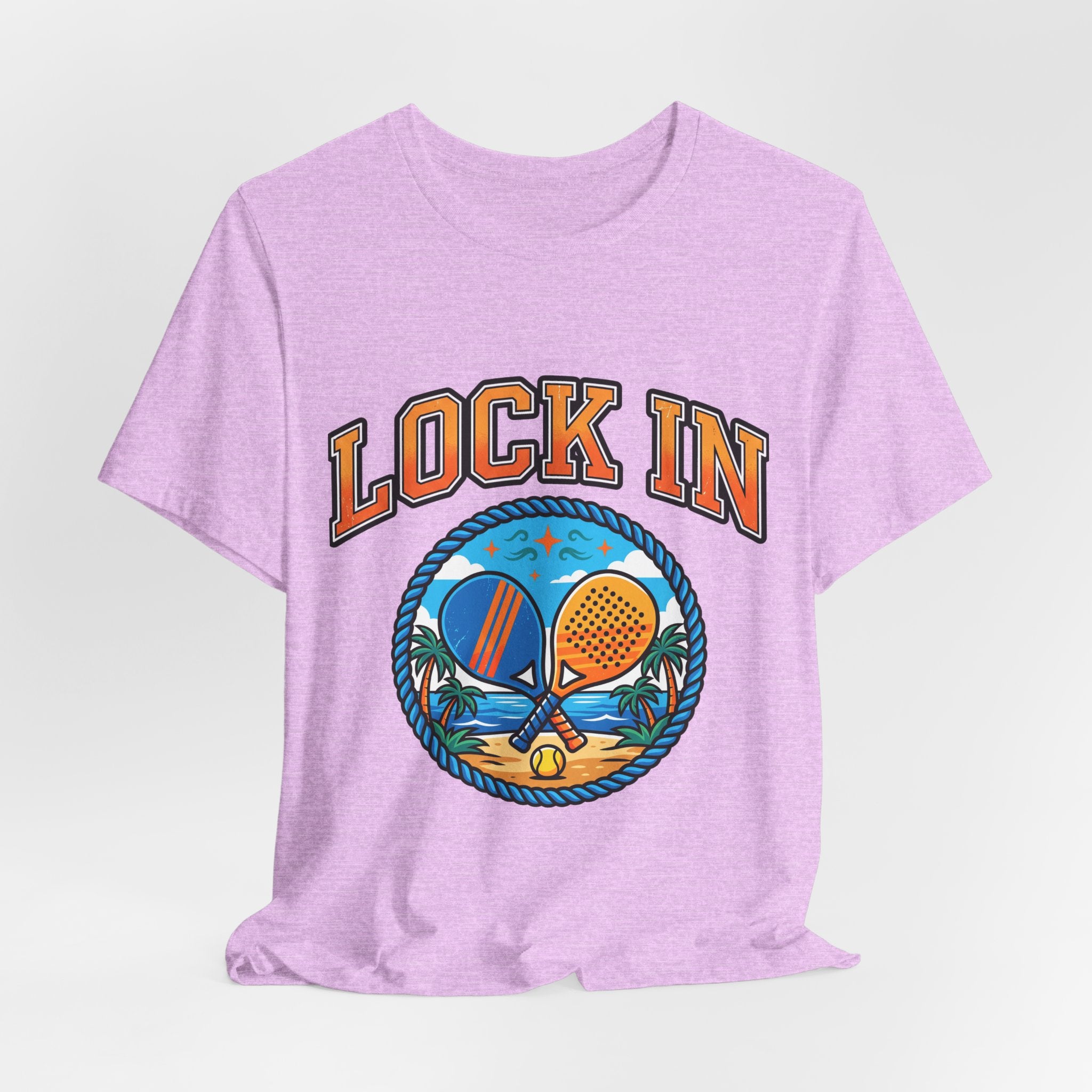 Lock In Beach Tennis T-Shirt | Collegiate Graphic Tee | Unisex Heavy Cotton | Pickleball Padel Gift