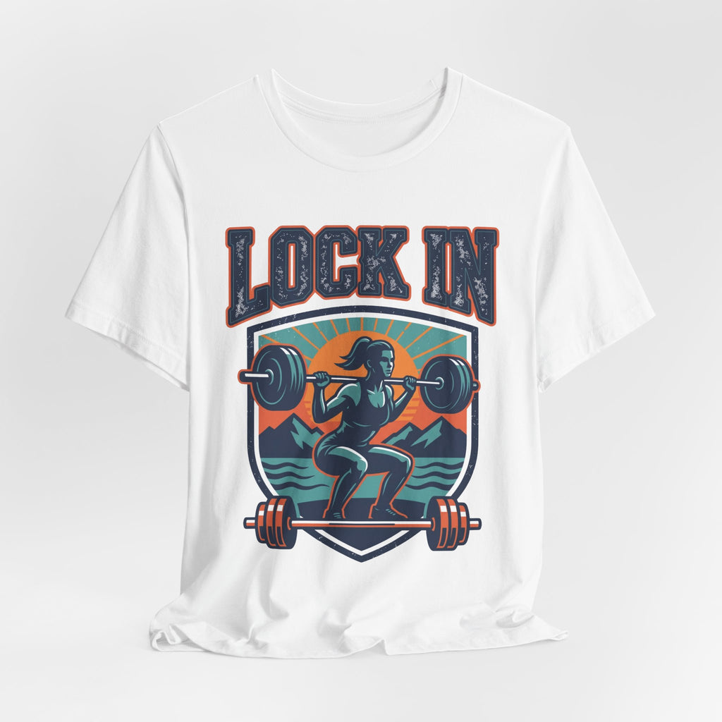 Lock In Gym T-Shirt | Motivational Weightlifting Tee | Women Barbell Squat Shirt | Fitness Gift