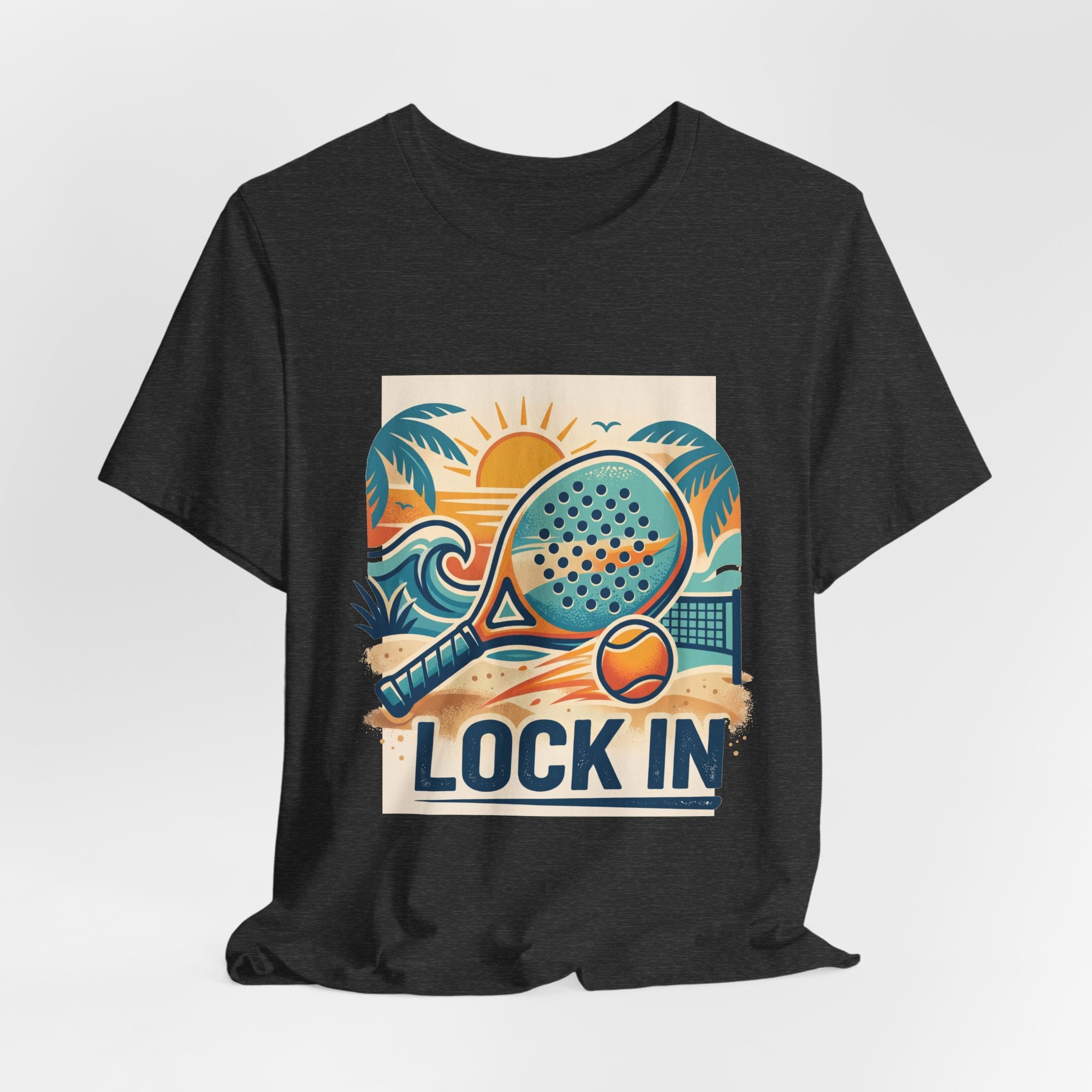 Beach Paddle Tennis T-Shirt | Retro Teal Orange Paddle | Lock In | Unisex Tee Gift