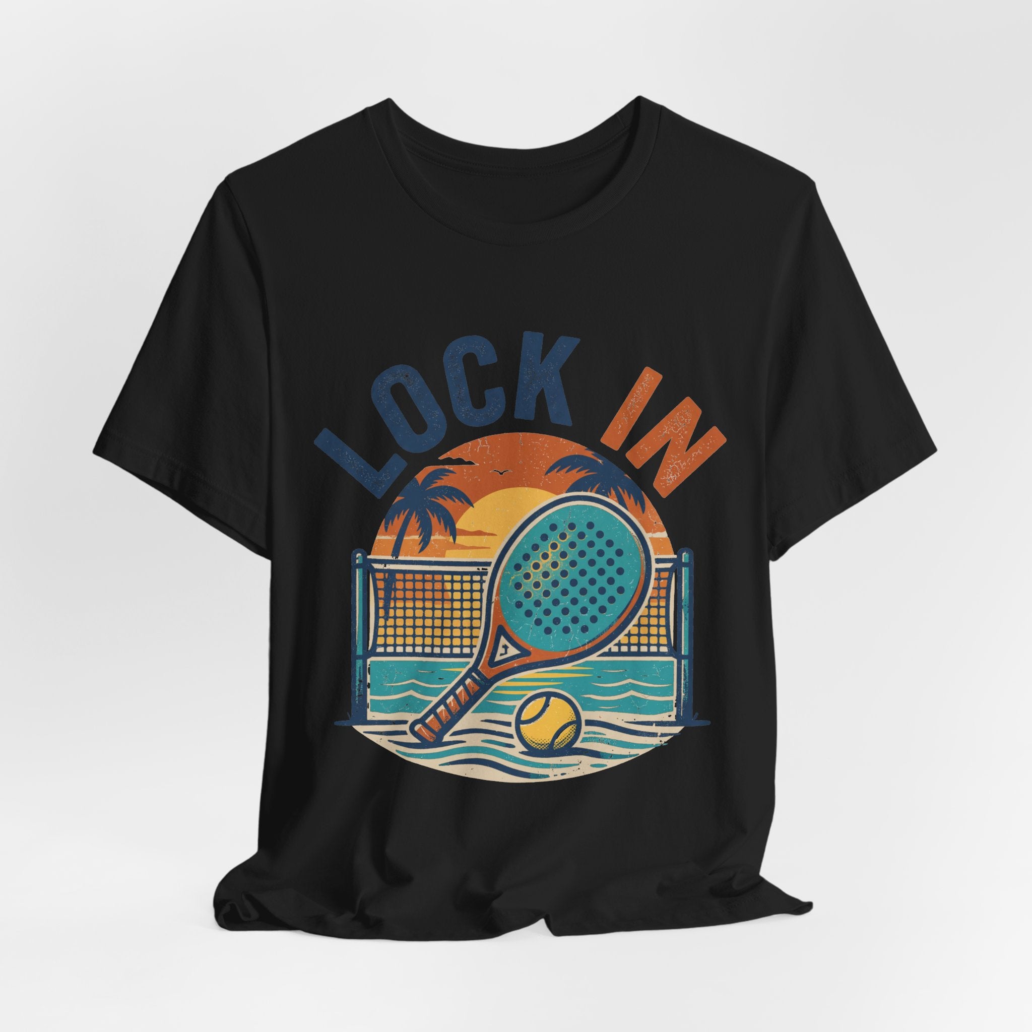 Beach Tennis T-Shirt | Lock In Sunset Vintage Graphic | Unisex Heavy Cotton Tee