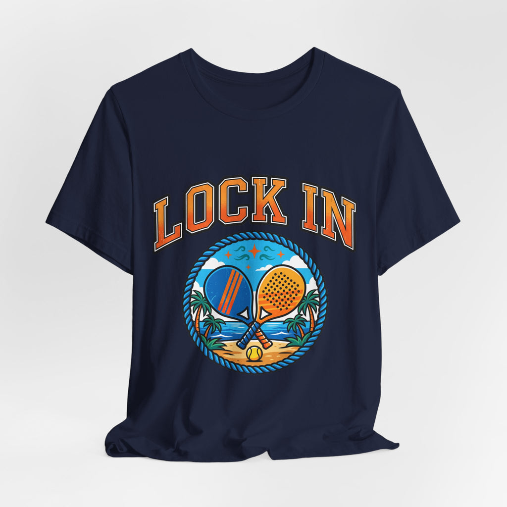 Lock In Beach Tennis T-Shirt | Collegiate Graphic Tee | Unisex Heavy Cotton | Pickleball Padel Gift