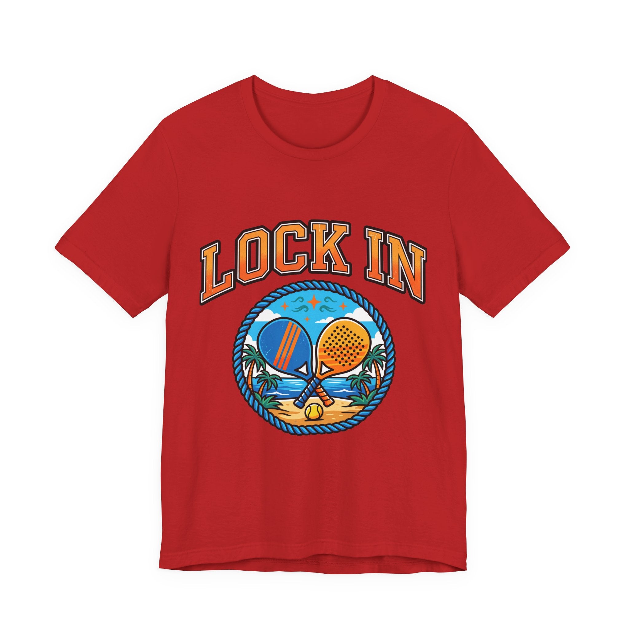 Lock In Beach Tennis T-Shirt | Collegiate Graphic Tee | Unisex Heavy Cotton | Pickleball Padel Gift
