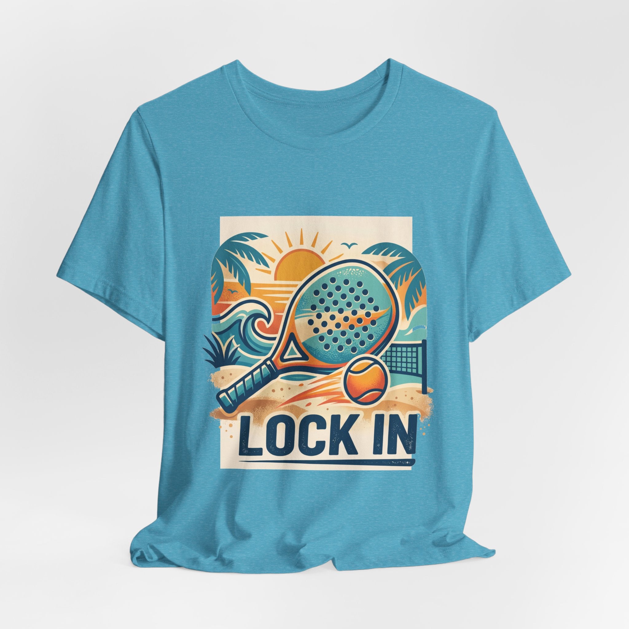 Beach Paddle Tennis T-Shirt | Retro Teal Orange Paddle | Lock In | Unisex Tee Gift