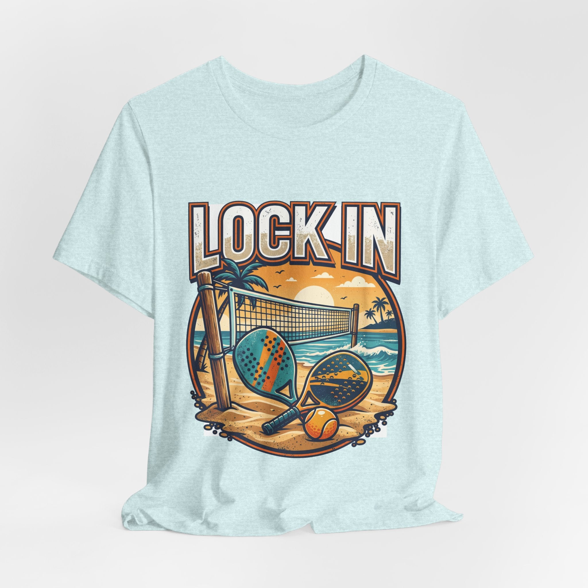 Beach Tennis T-Shirt | Bold Orange Two Paddles Net | Lock In | Unisex Gift