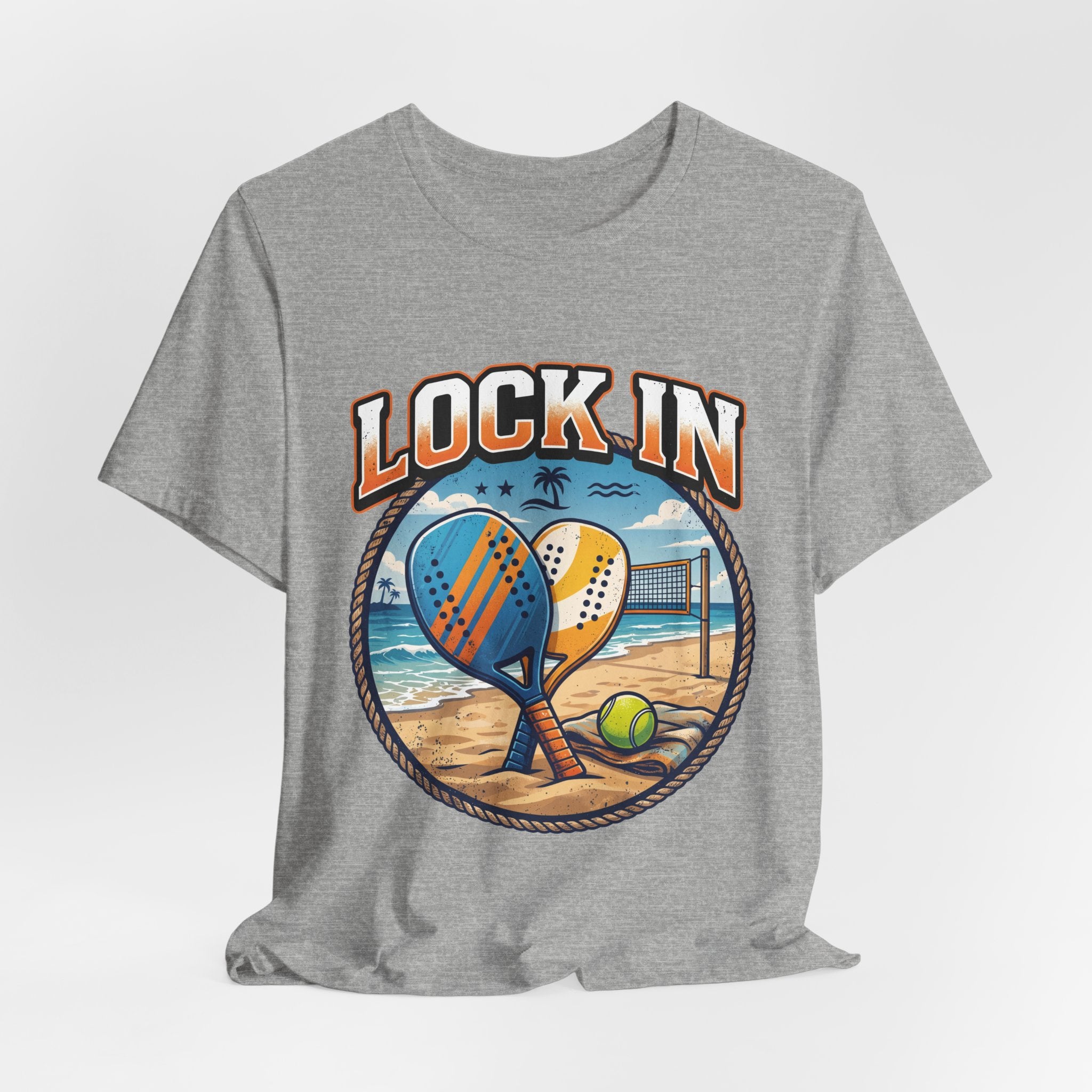 Beach Tennis T-Shirt | Collegiate Two Crossed Paddles | Lock In | Unisex