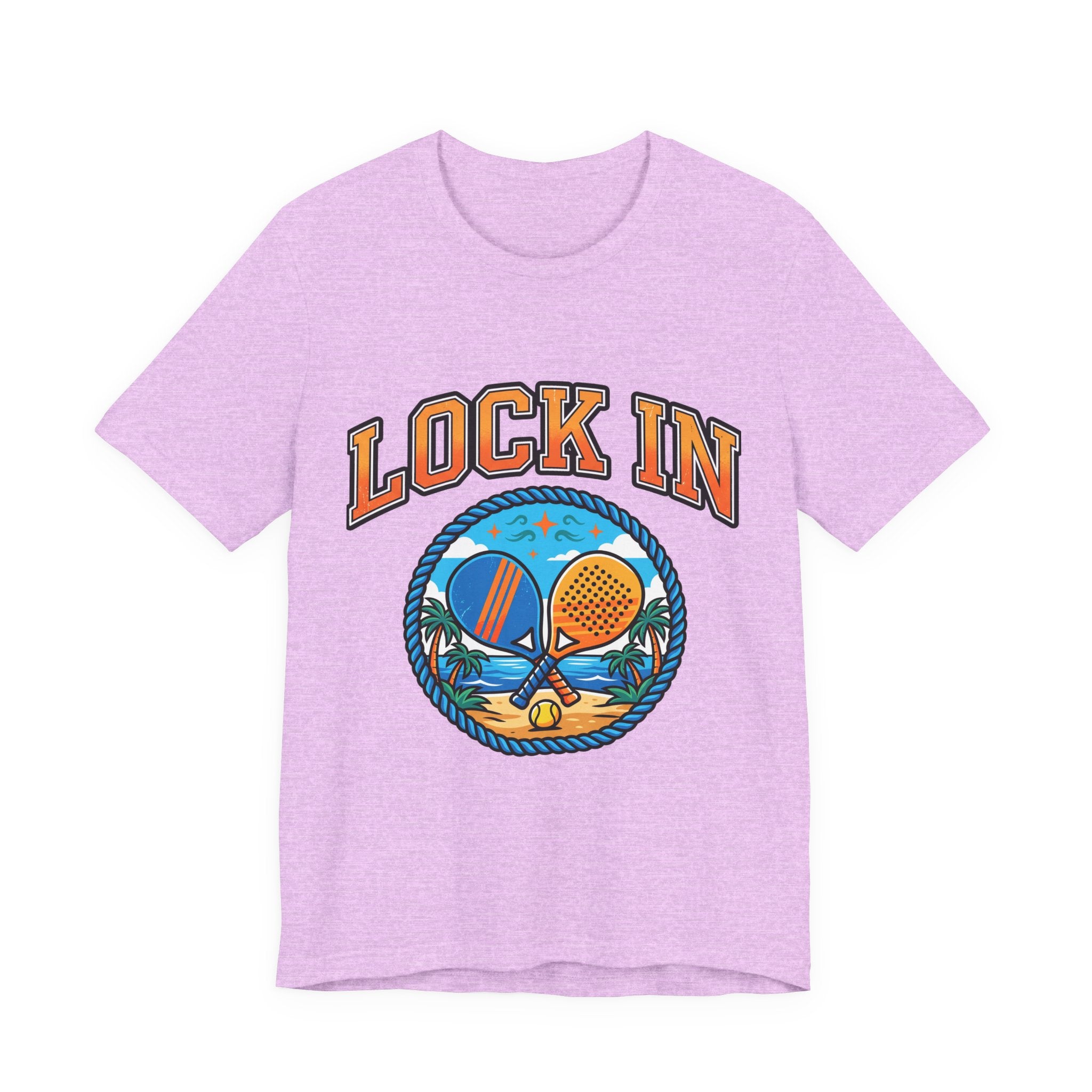 Lock In Beach Tennis T-Shirt | Collegiate Graphic Tee | Unisex Heavy Cotton | Pickleball Padel Gift