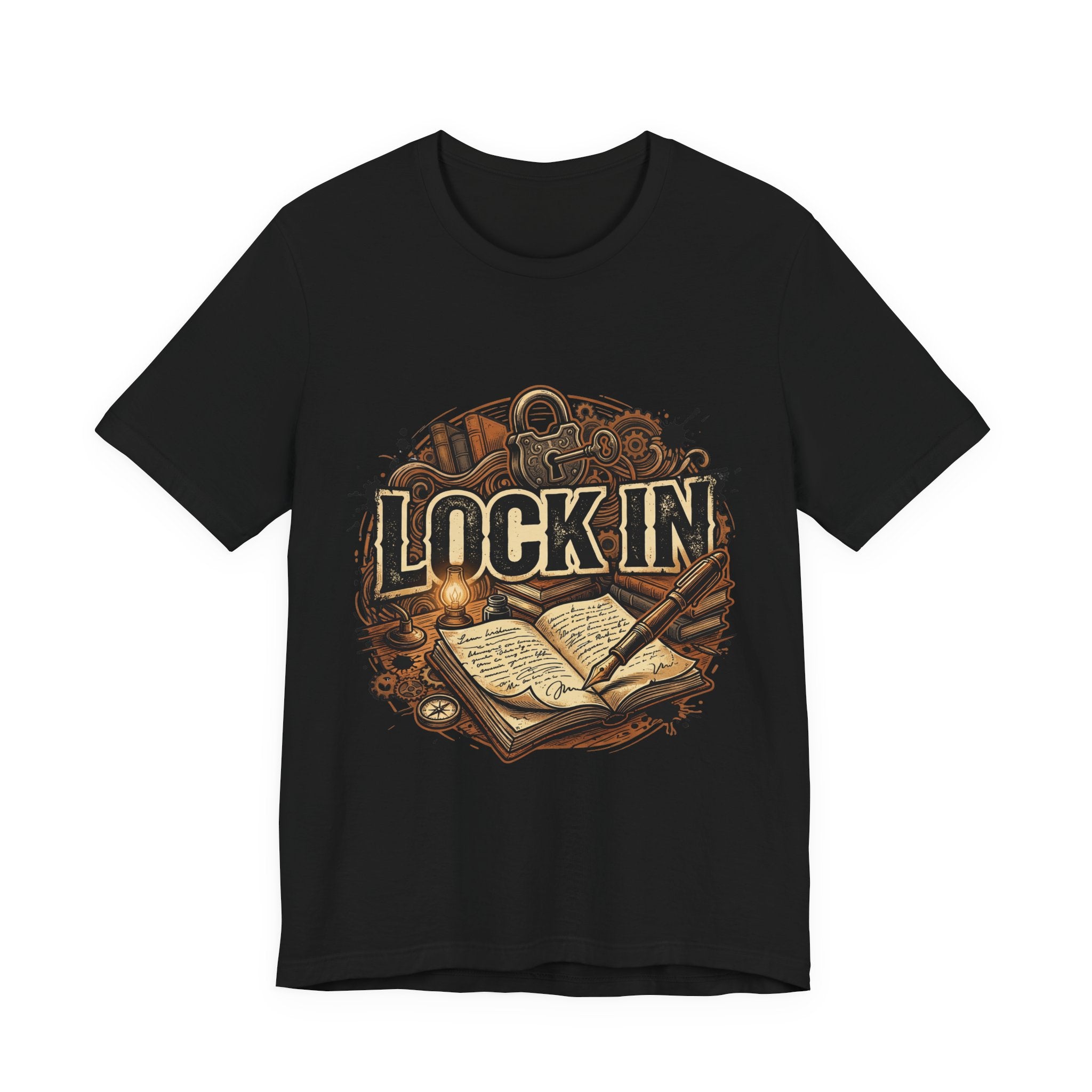 Steampunk Journal T-Shirt | Oil Lamp Tee | Manuscript Shirt | Lock In Life | Unisex Heavy Cotton Graphic Tee