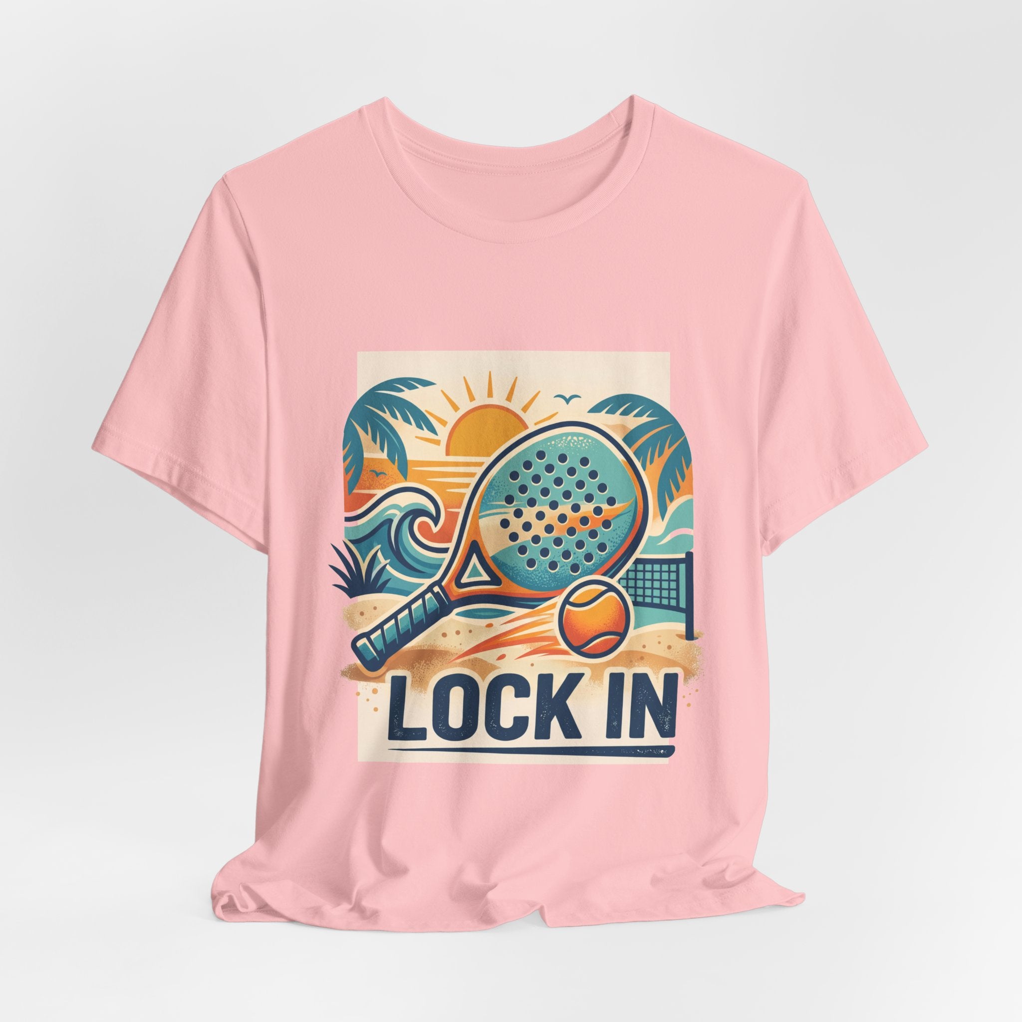 Beach Paddle Tennis T-Shirt | Retro Teal Orange Paddle | Lock In | Unisex Tee Gift