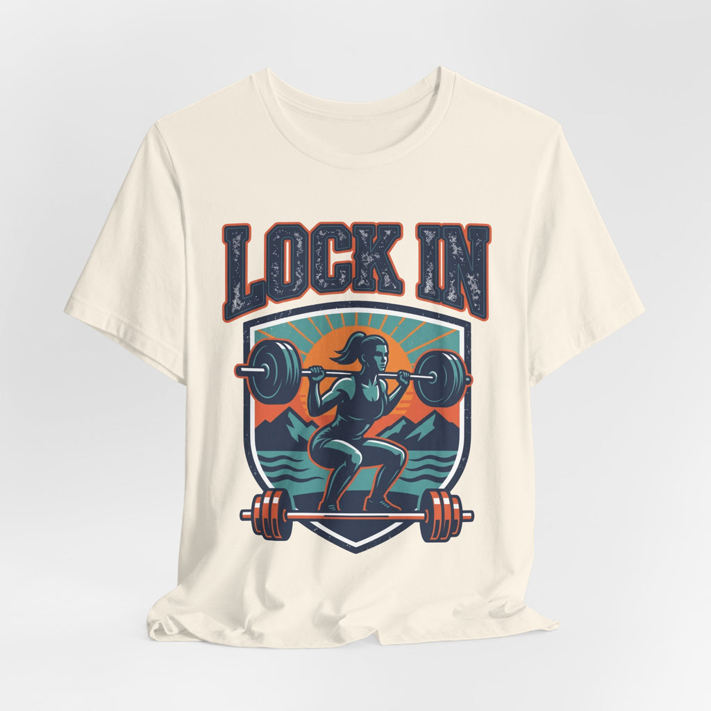 Lock In Gym T-Shirt | Motivational Weightlifting Tee | Women Barbell Squat Shirt | Fitness Gift