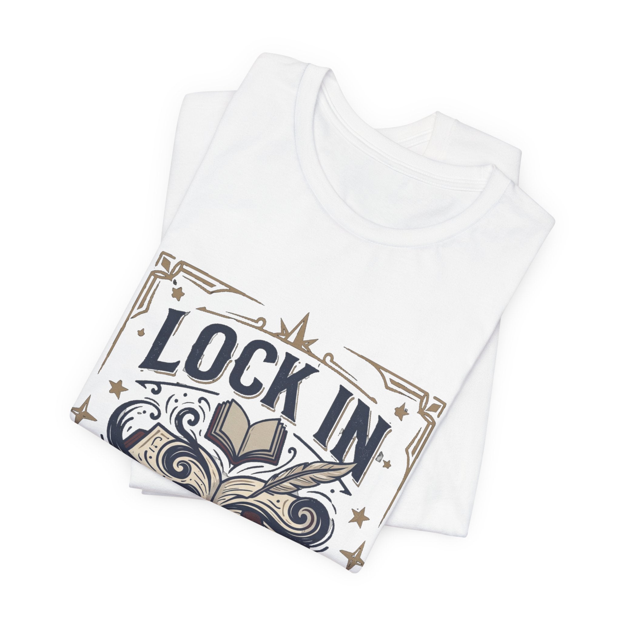 Lock In Writer T-Shirt | Winged Padlock Book Tee | Motivational Author Gift | Unisex Heavy Cotton