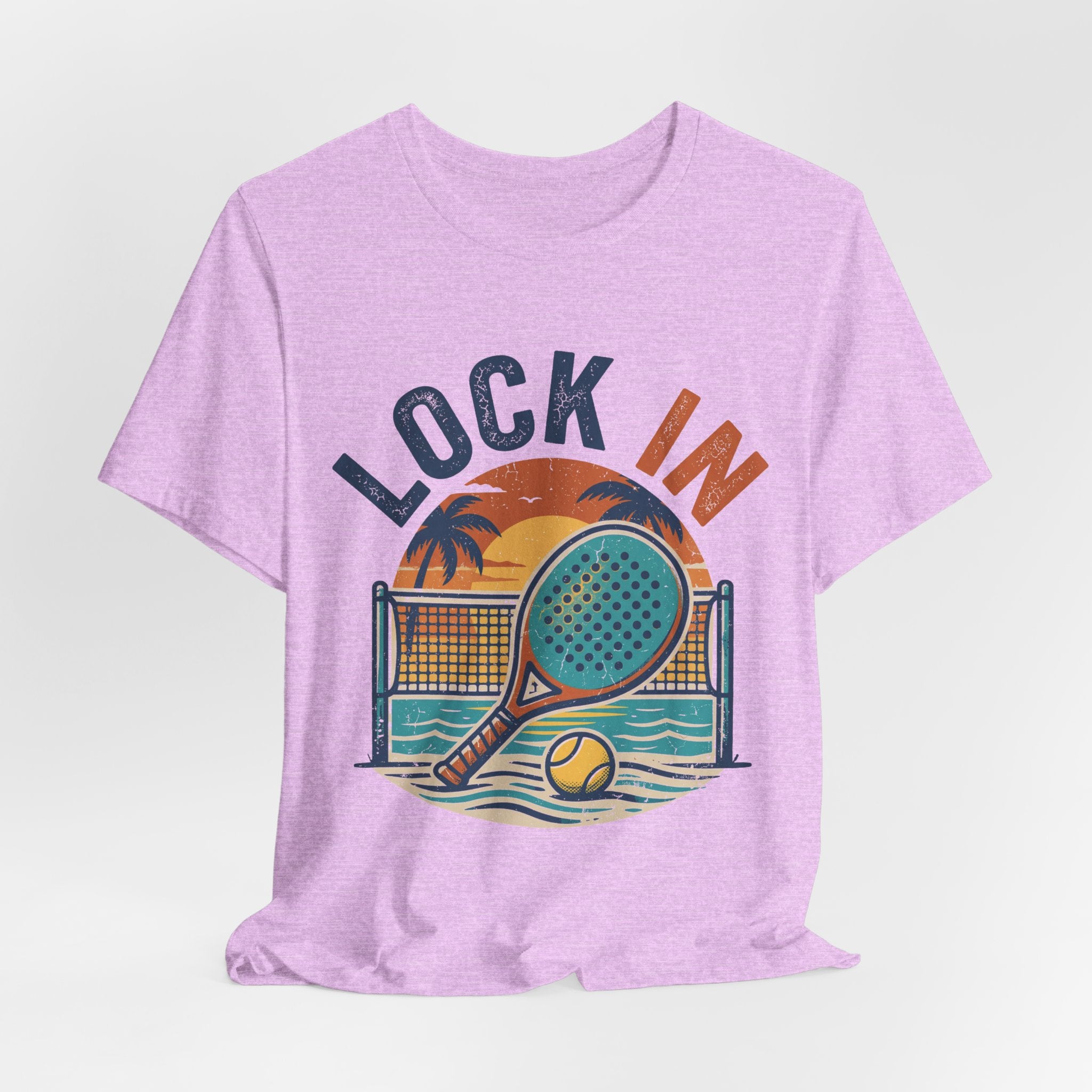 Beach Tennis T-Shirt | Lock In Sunset Vintage Graphic | Unisex Heavy Cotton Tee
