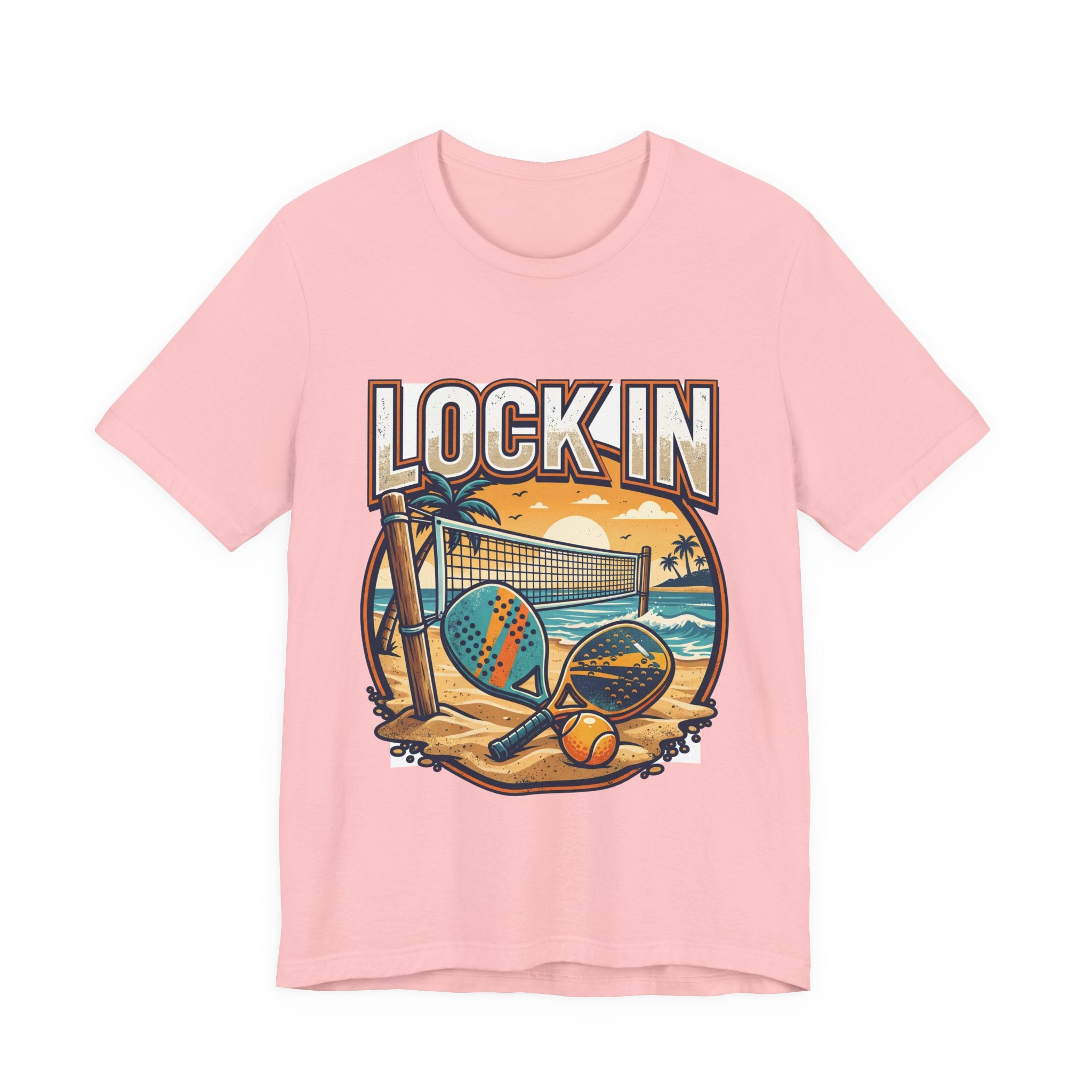 Beach Tennis T-Shirt | Bold Orange Two Paddles Net | Lock In | Unisex Gift