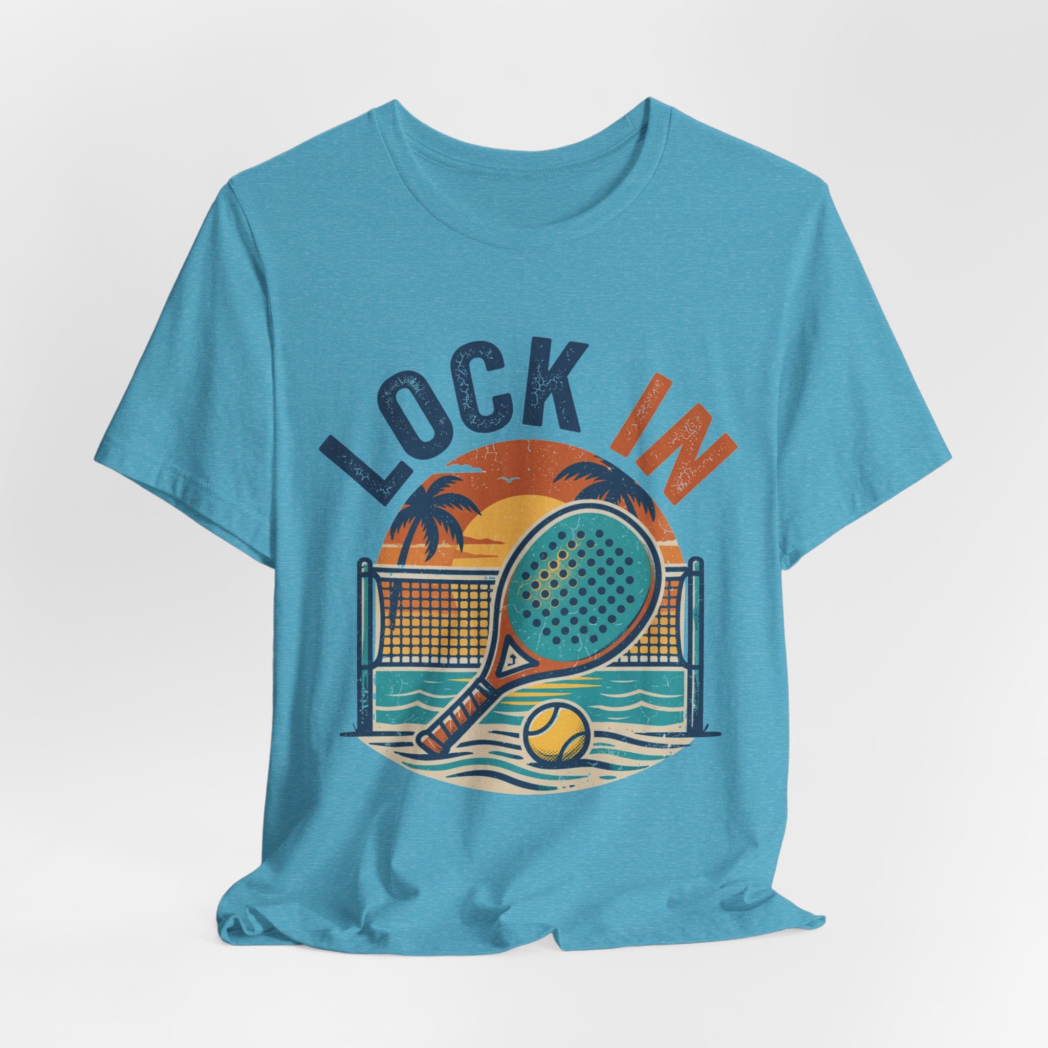 Beach Tennis T-Shirt | Lock In Sunset Vintage Graphic | Unisex Heavy Cotton Tee