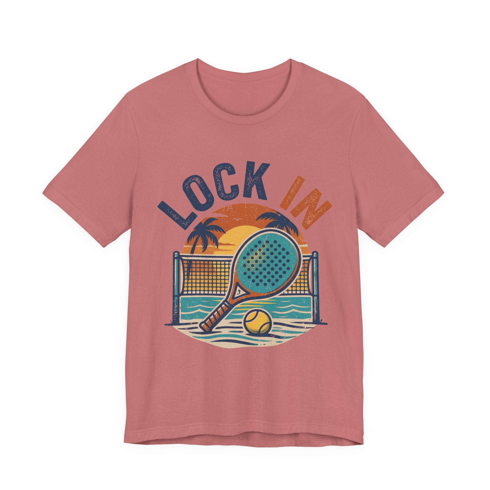Beach Tennis T-Shirt | Lock In Sunset Vintage Graphic | Unisex Heavy Cotton Tee