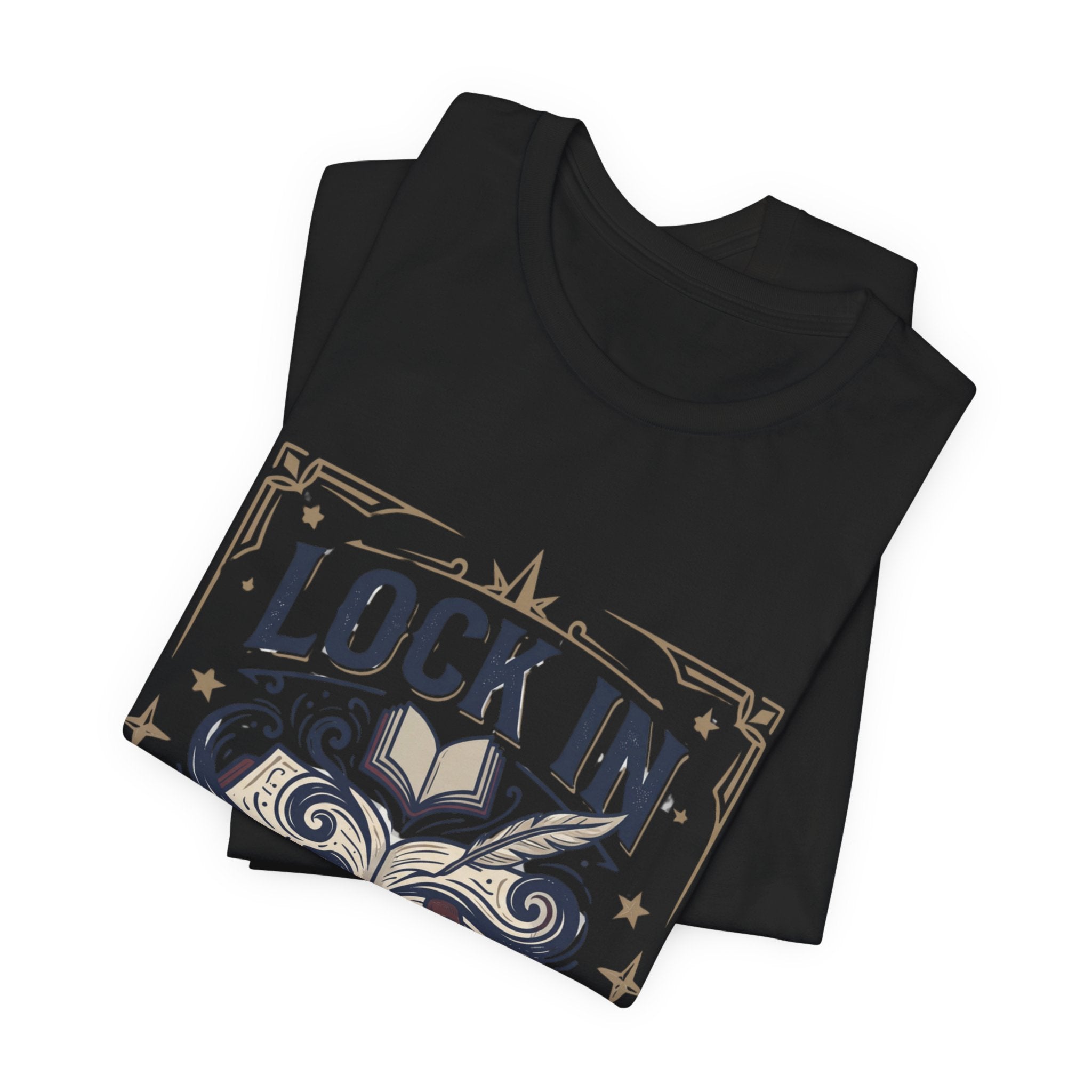 Lock In Writer T-Shirt | Winged Padlock Book Tee | Motivational Author Gift | Unisex Heavy Cotton