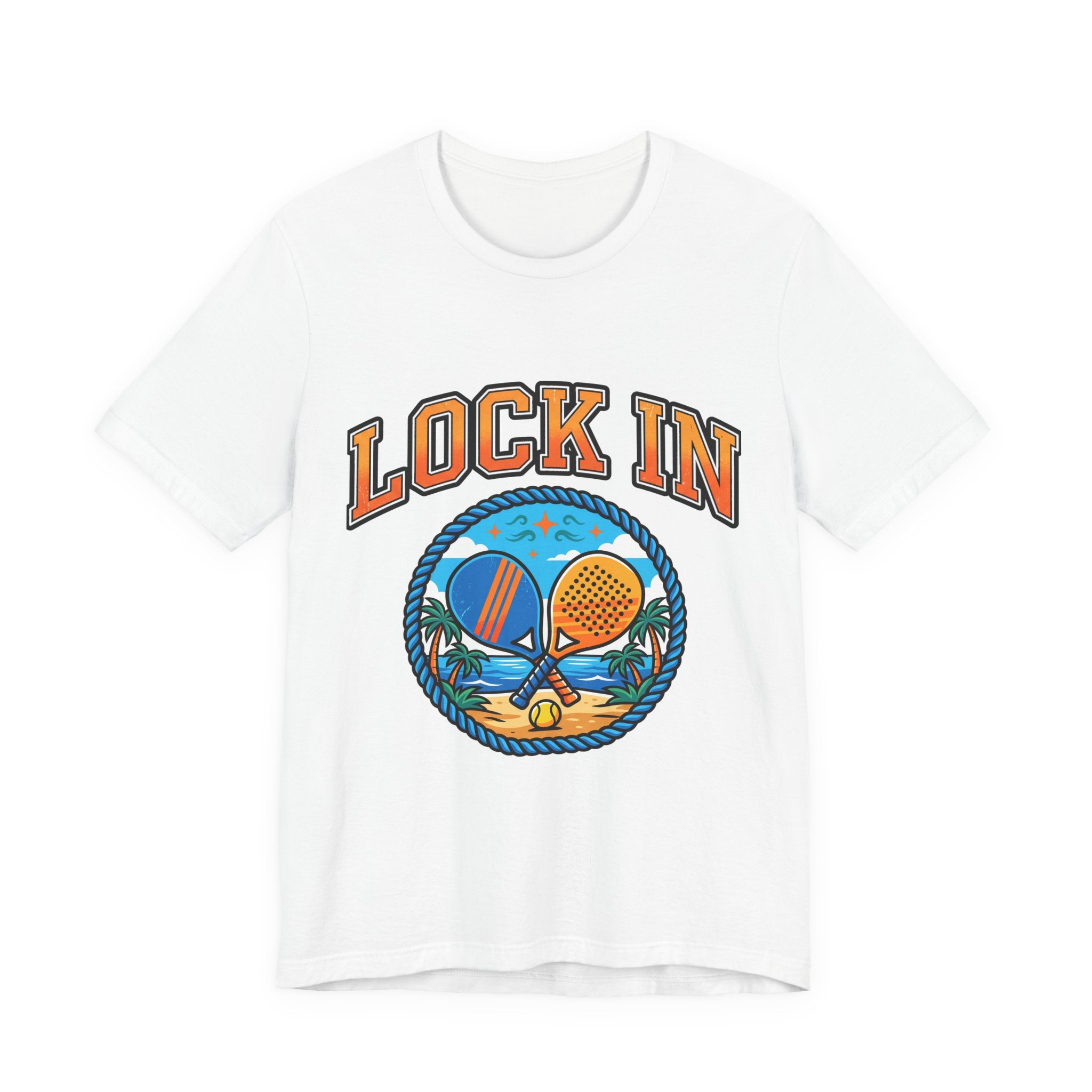 Lock In Beach Tennis T-Shirt | Collegiate Graphic Tee | Unisex Heavy Cotton | Pickleball Padel Gift
