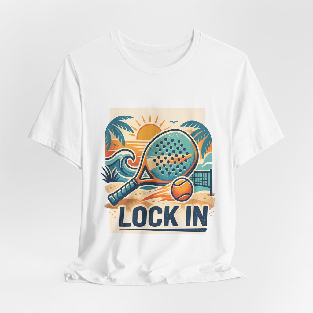 Beach Paddle Tennis T-Shirt | Retro Teal Orange Paddle | Lock In | Unisex Tee Gift
