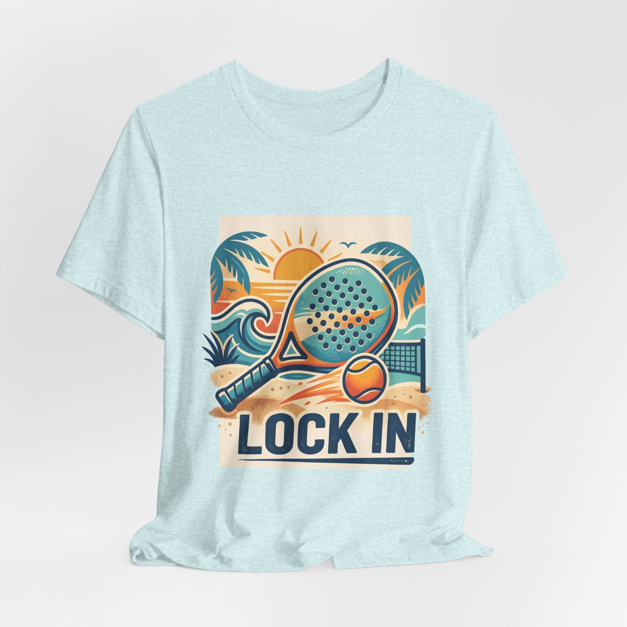 Beach Paddle Tennis T-Shirt | Retro Teal Orange Paddle | Lock In | Unisex Tee Gift