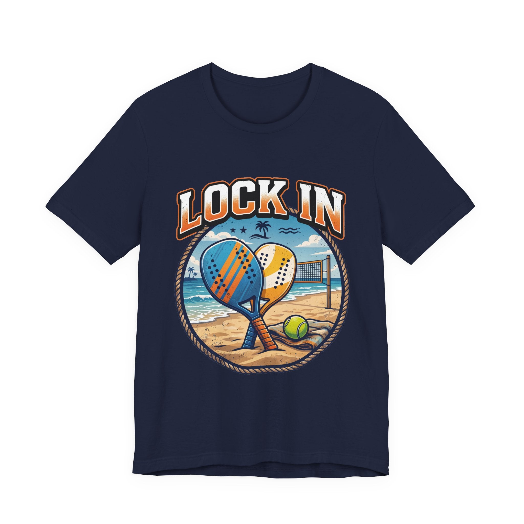 Beach Tennis T-Shirt | Collegiate Two Crossed Paddles | Lock In | Unisex