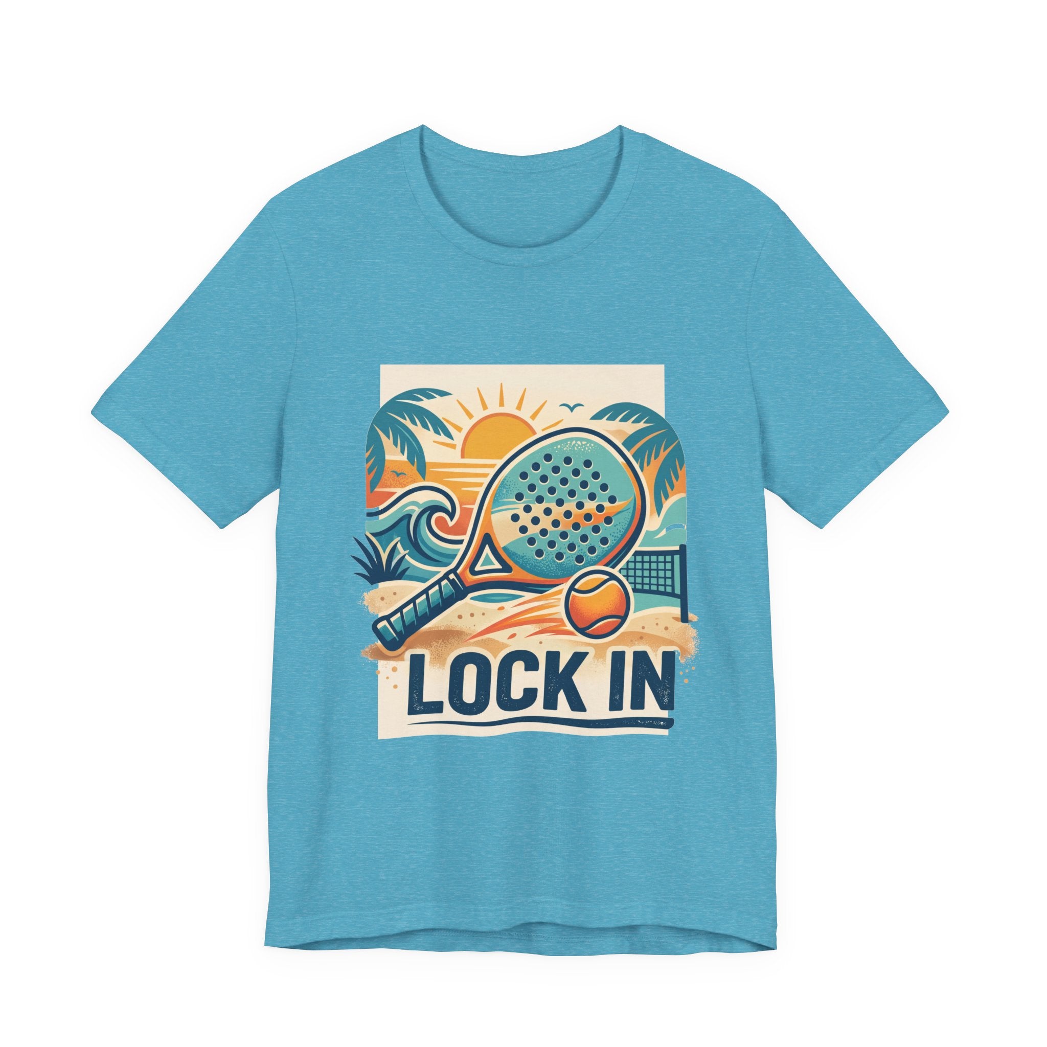 Beach Paddle Tennis T-Shirt | Retro Teal Orange Paddle | Lock In | Unisex Tee Gift