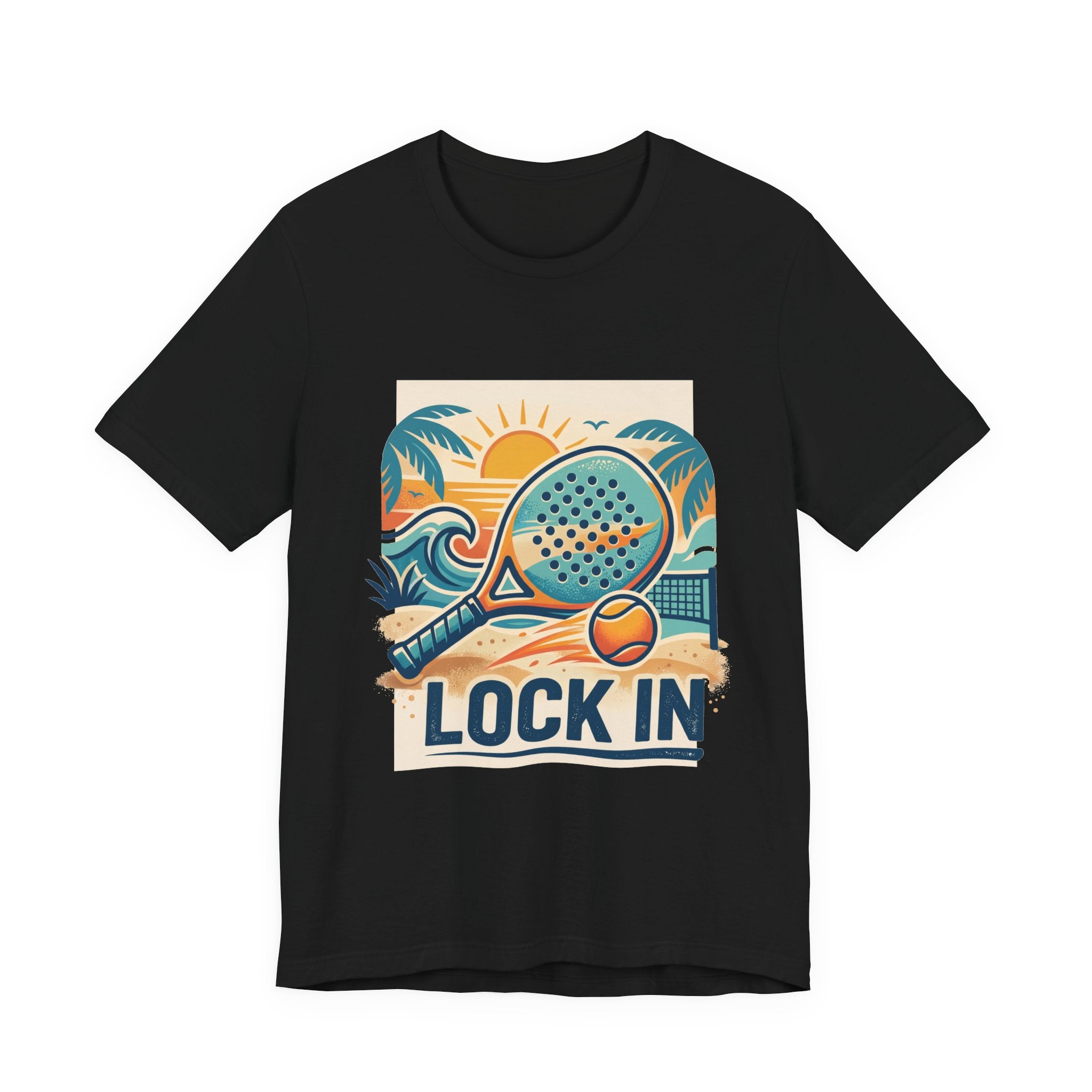 Beach Paddle Tennis T-Shirt | Retro Teal Orange Paddle | Lock In | Unisex Tee Gift