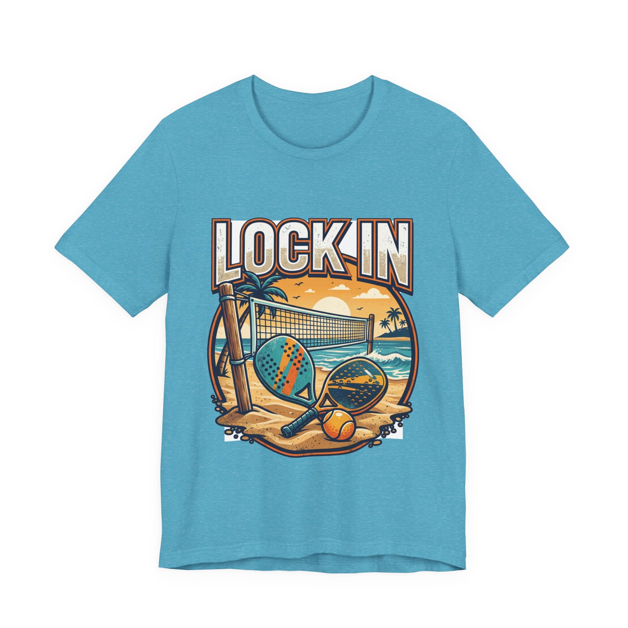 Beach Tennis T-Shirt | Bold Orange Two Paddles Net | Lock In | Unisex Gift