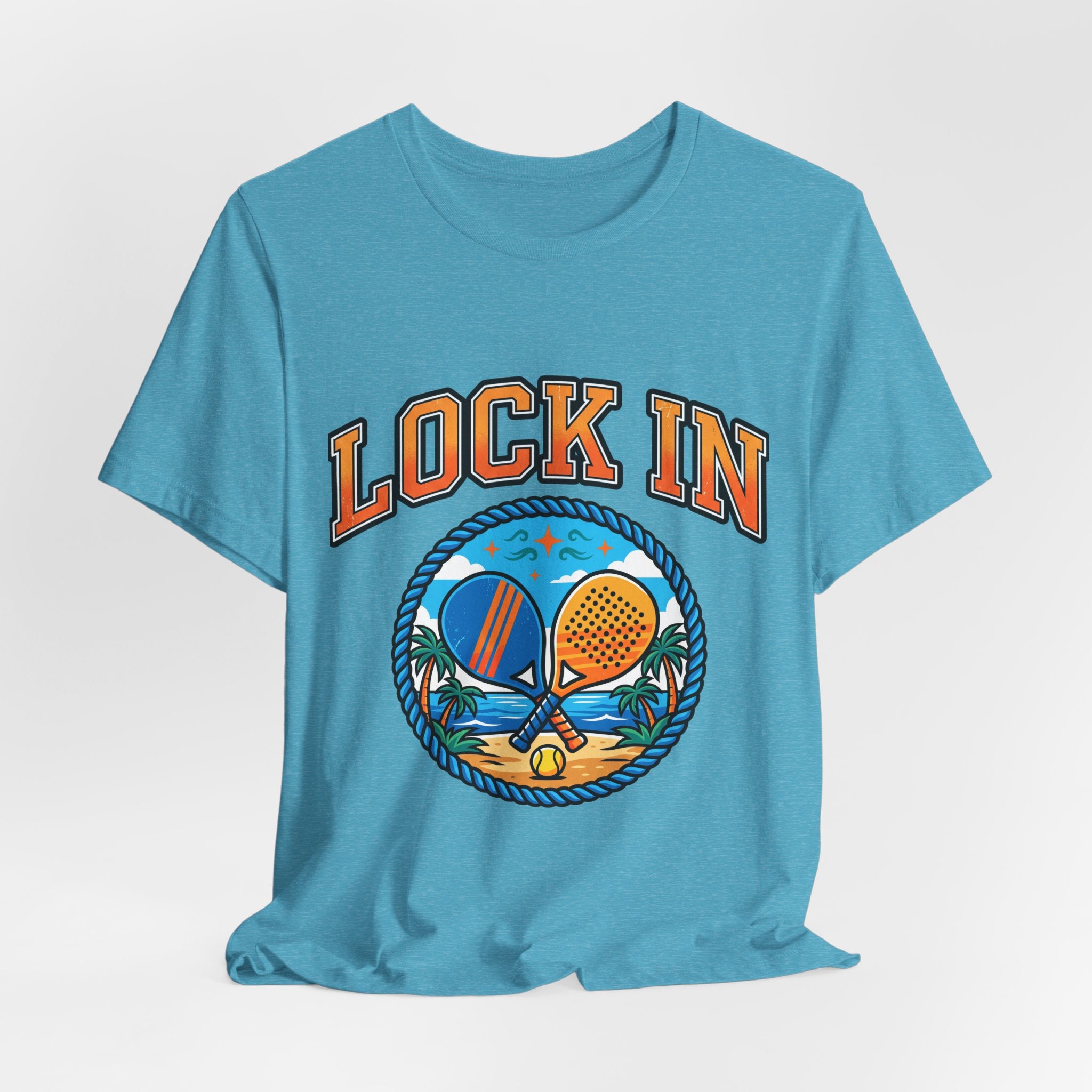 Lock In Beach Tennis T-Shirt | Collegiate Graphic Tee | Unisex Heavy Cotton | Pickleball Padel Gift