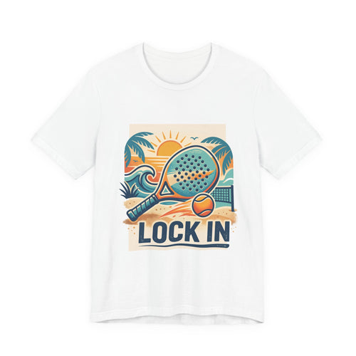 Beach Paddle Tennis T-Shirt | Retro Teal Orange Paddle | Lock In | Unisex Tee Gift