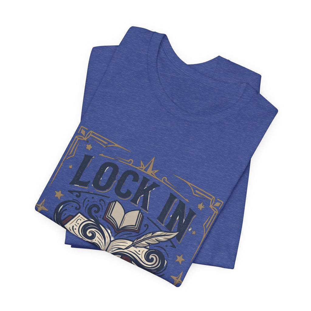 Lock In Writer T-Shirt | Winged Padlock Book Tee | Motivational Author Gift | Unisex Heavy Cotton
