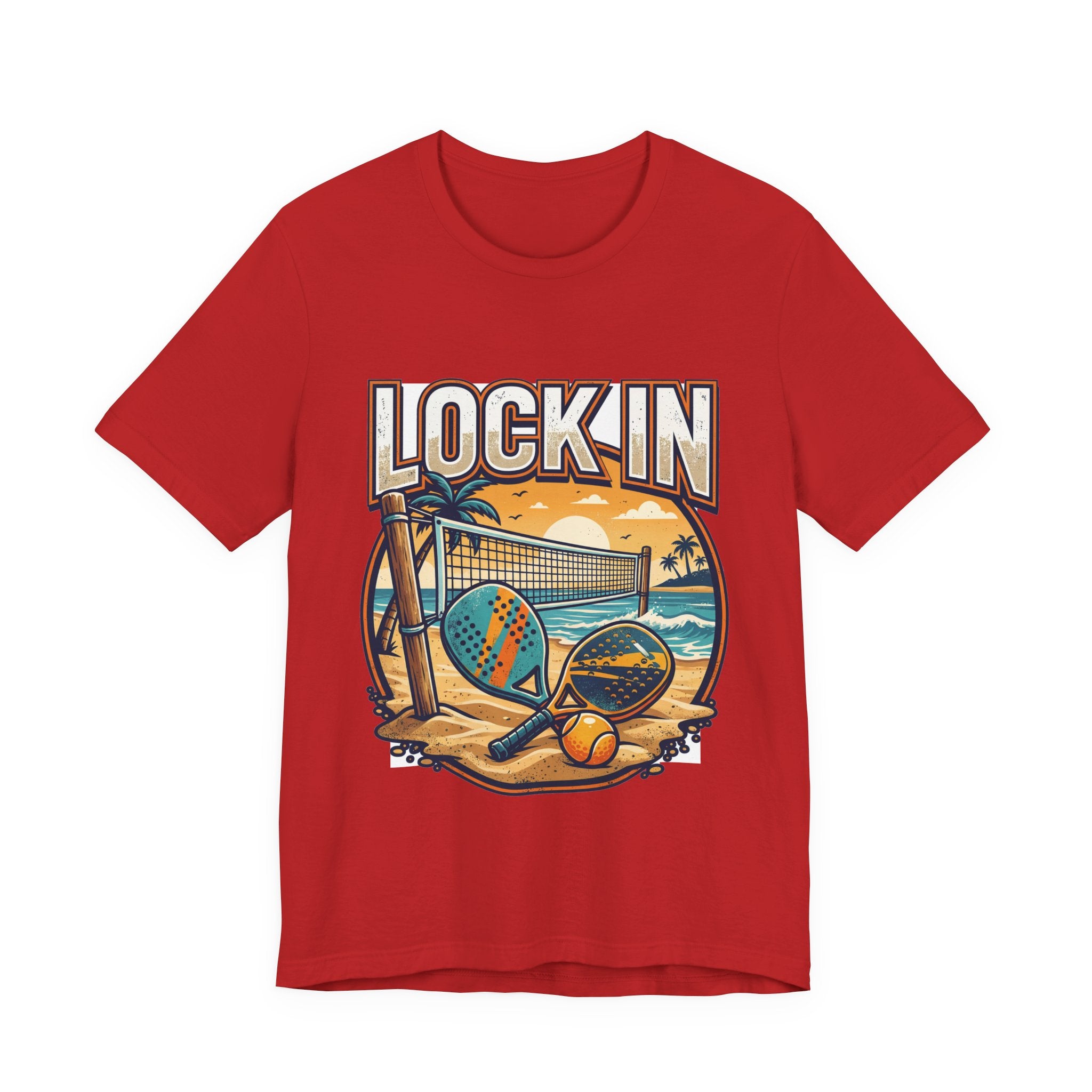 Beach Tennis T-Shirt | Bold Orange Two Paddles Net | Lock In | Unisex Gift