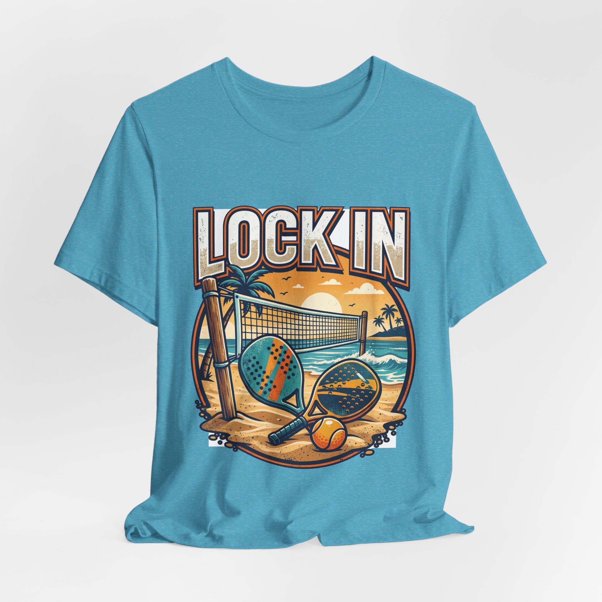 Beach Tennis T-Shirt | Bold Orange Two Paddles Net | Lock In | Unisex Gift
