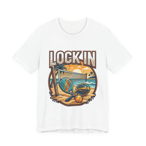 Beach Tennis T-Shirt | Bold Orange Two Paddles Net | Lock In | Unisex Gift