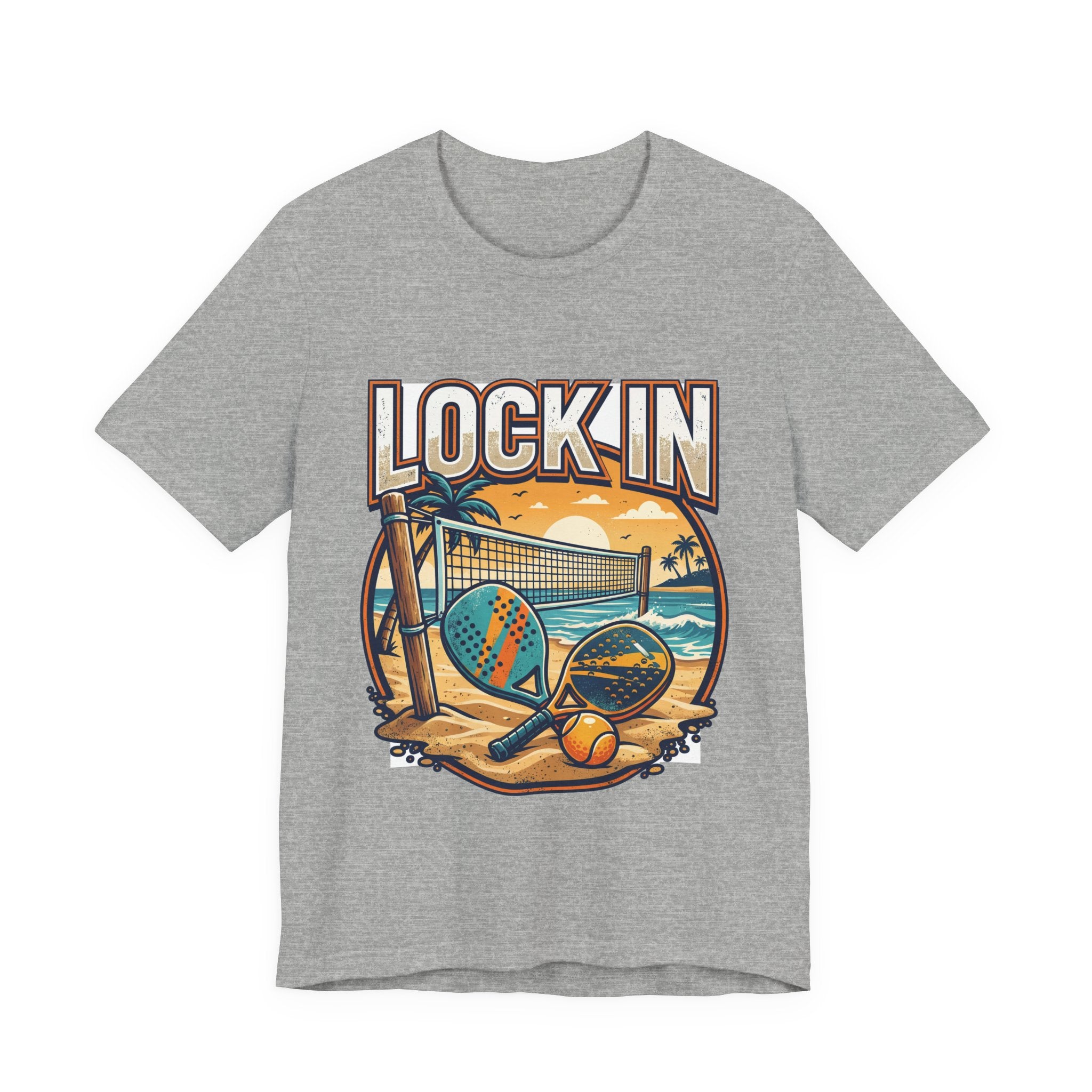 Beach Tennis T-Shirt | Bold Orange Two Paddles Net | Lock In | Unisex Gift