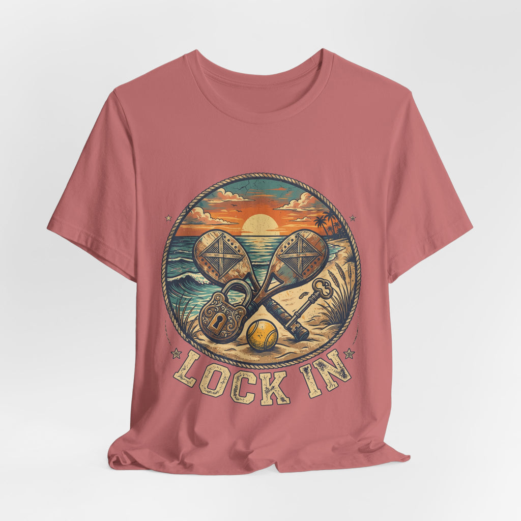 Beach Tennis T-Shirt | Vintage Lock Key Crossed Paddles | Unisex Heavy Cotton Tee