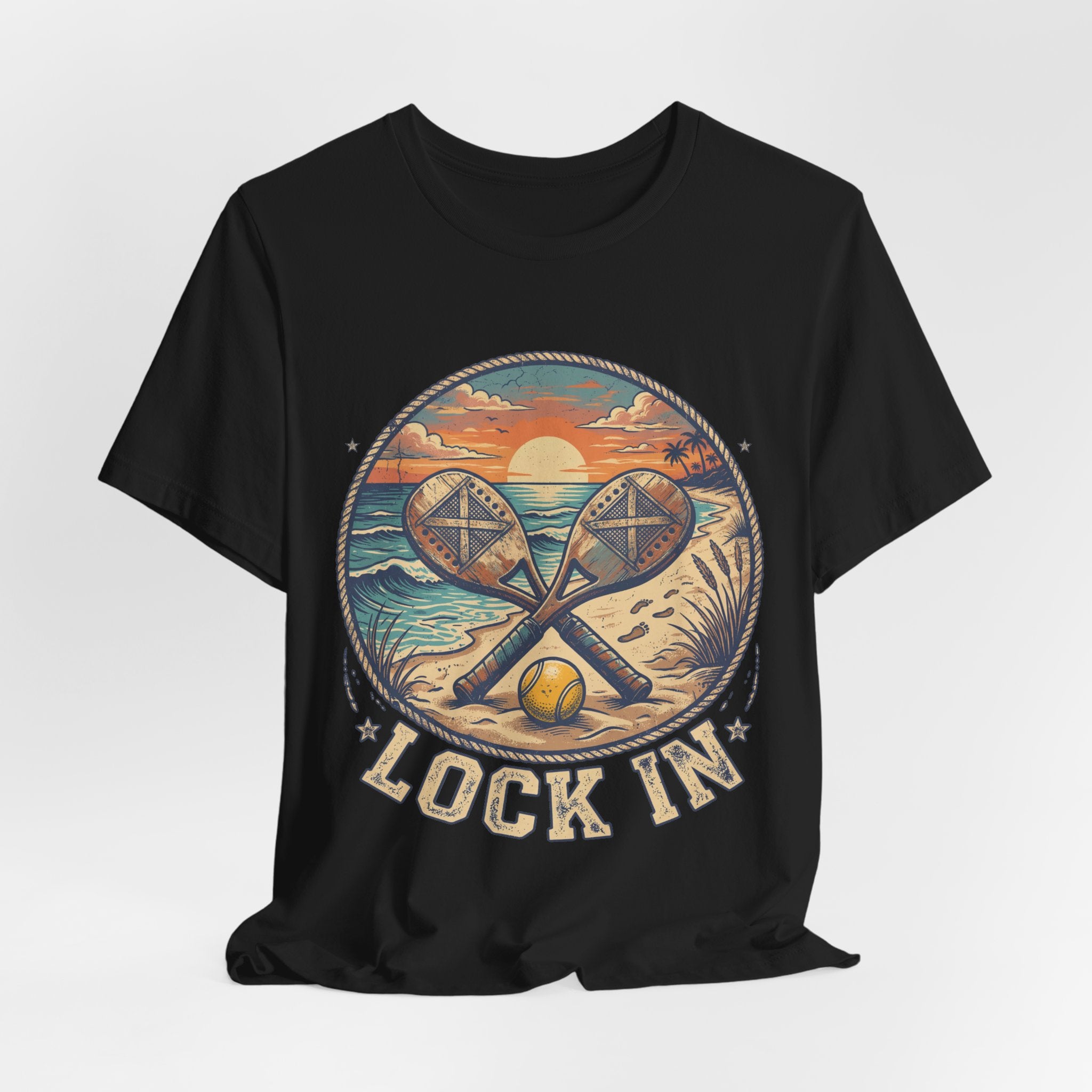 Beach Tennis T-Shirt | Vintage Sunset Paddle Tee | Unisex Heavy Cotton