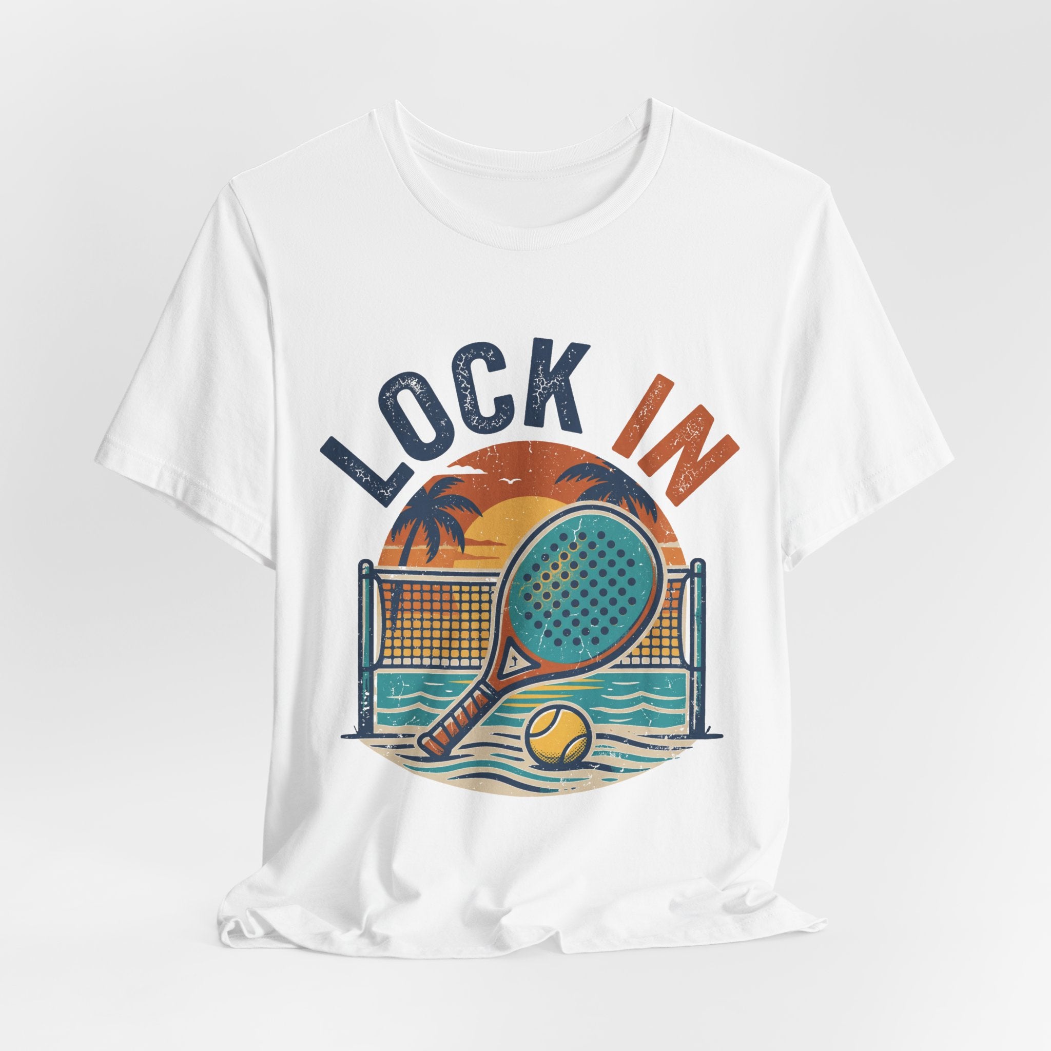 Beach Tennis T-Shirt | Lock In Sunset Vintage Graphic | Unisex Heavy Cotton Tee