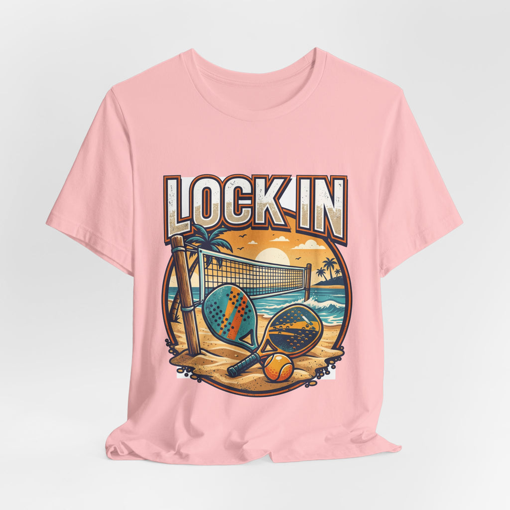 Beach Tennis T-Shirt | Bold Orange Two Paddles Net | Lock In | Unisex Gift