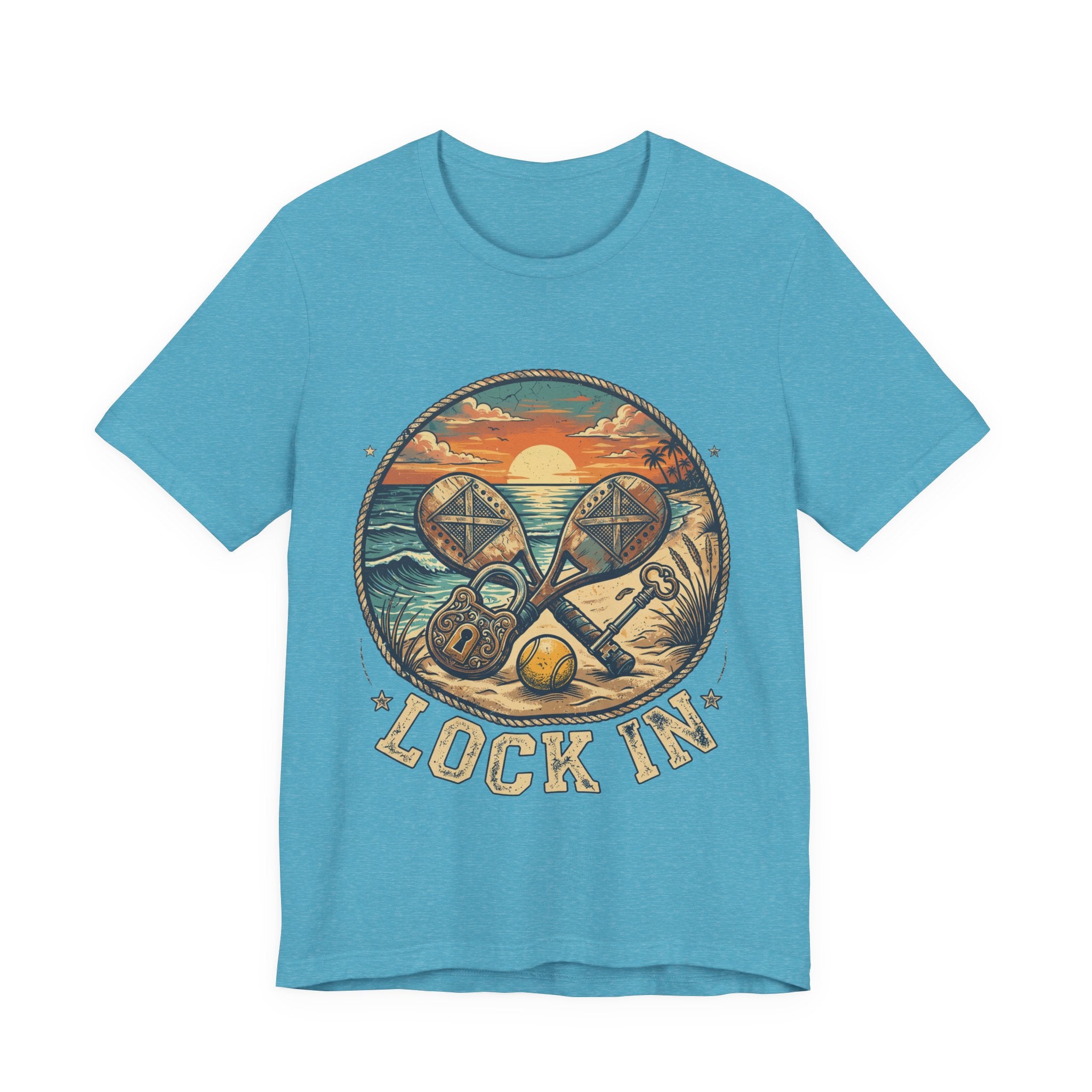 Beach Tennis T-Shirt | Vintage Lock Key Crossed Paddles | Unisex Heavy Cotton Tee